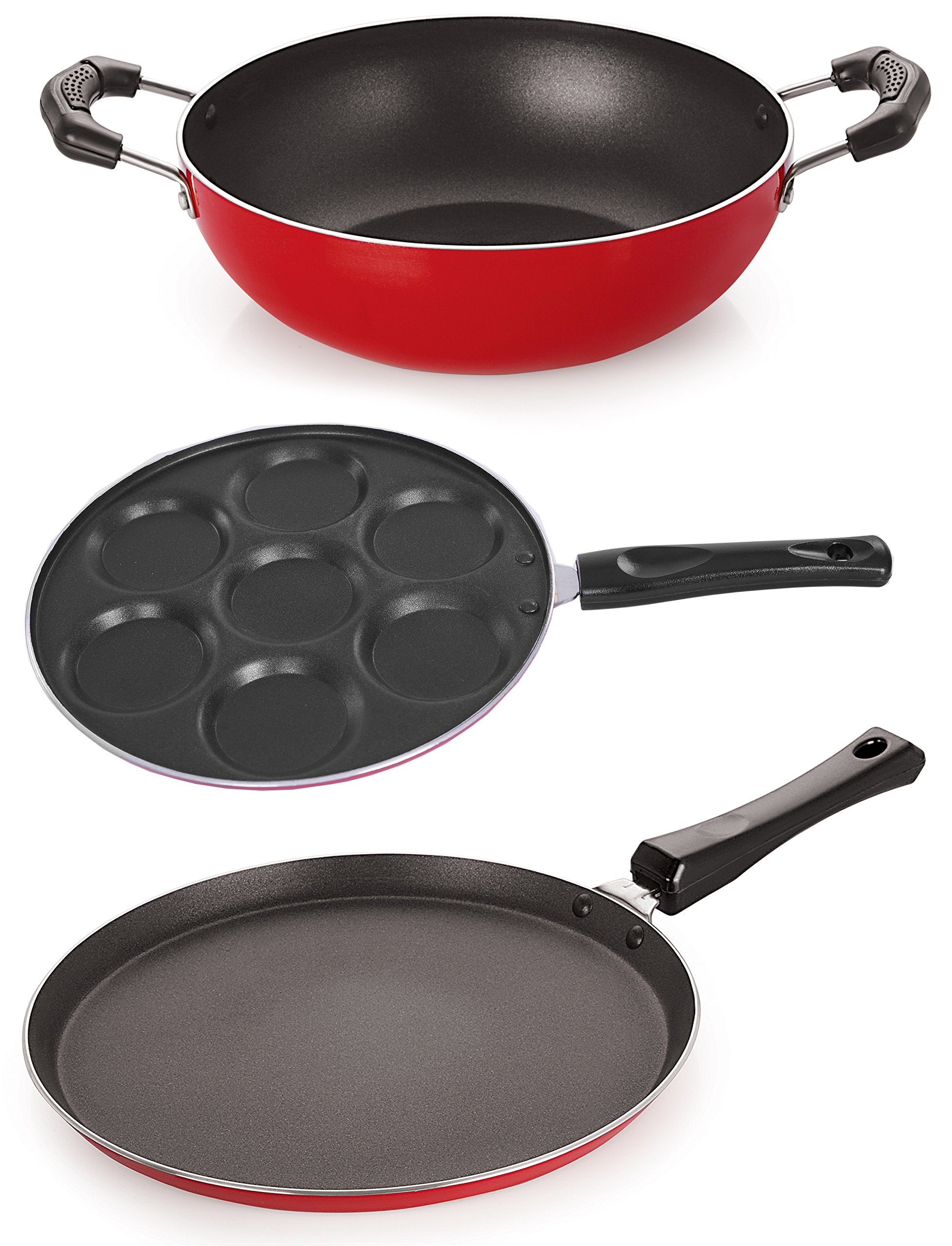 Nirlon NonStick Chemical Free NonInduction 3 Piece Kitchenware Essential Combo Item Gift Set