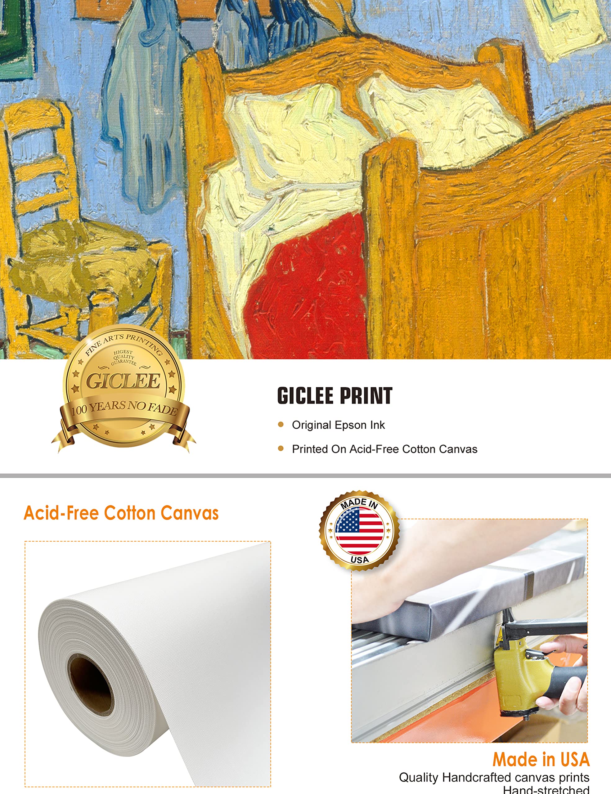 Decorarts - Bedroom In Arles (Third Version), Vincent Van Gogh Art Reproduction. Giclee Canvas Prints Wall Art For Home Decor 20