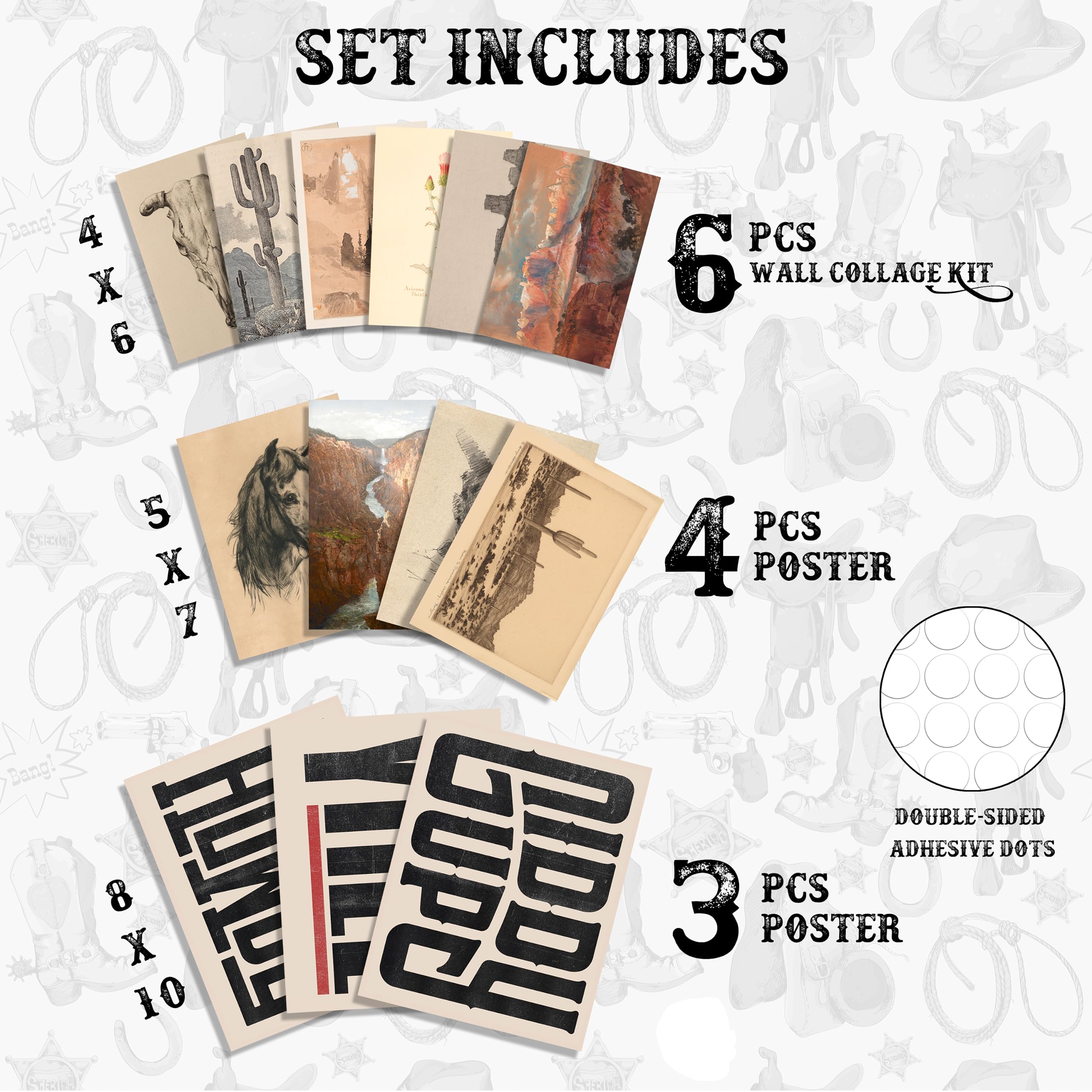 Waschbr Western Wall Decor, Farmhouse Posters, Boho Ranch Desert Southwest Wall Collage Kit, Western Aesthetic Art Pictures For