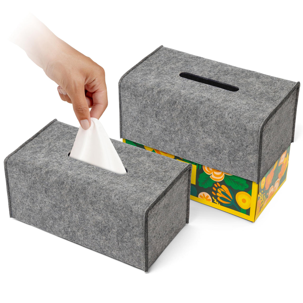 2 Pack Tissue Box Cover - Decorative Tissue Box Holder - Modern Felt Tissue Box Cover Rectangle - Medium Size - Taupe