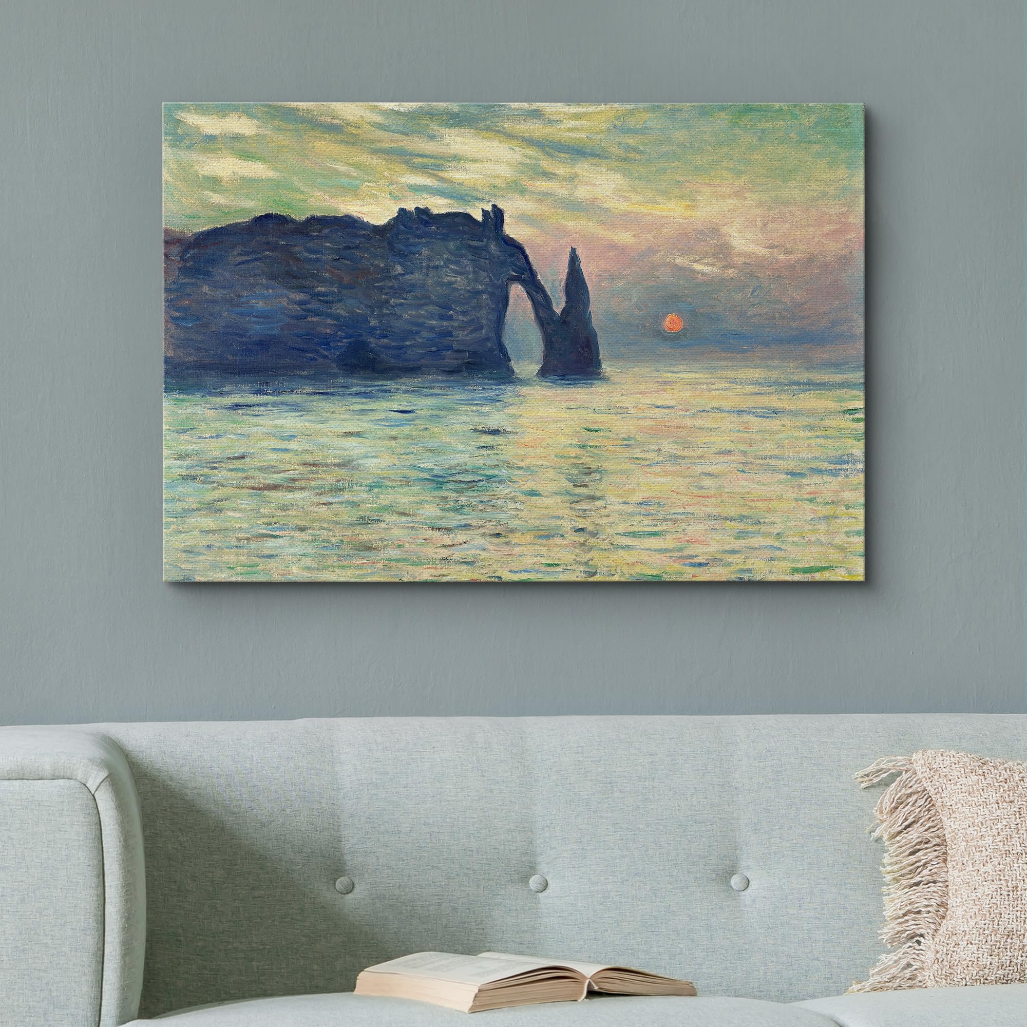 Wall26 The Cliff, Etretat, Sunset By Claude Monet - Canvas Print Wall Art Famous Painting Reproduction - 12'' X 18''