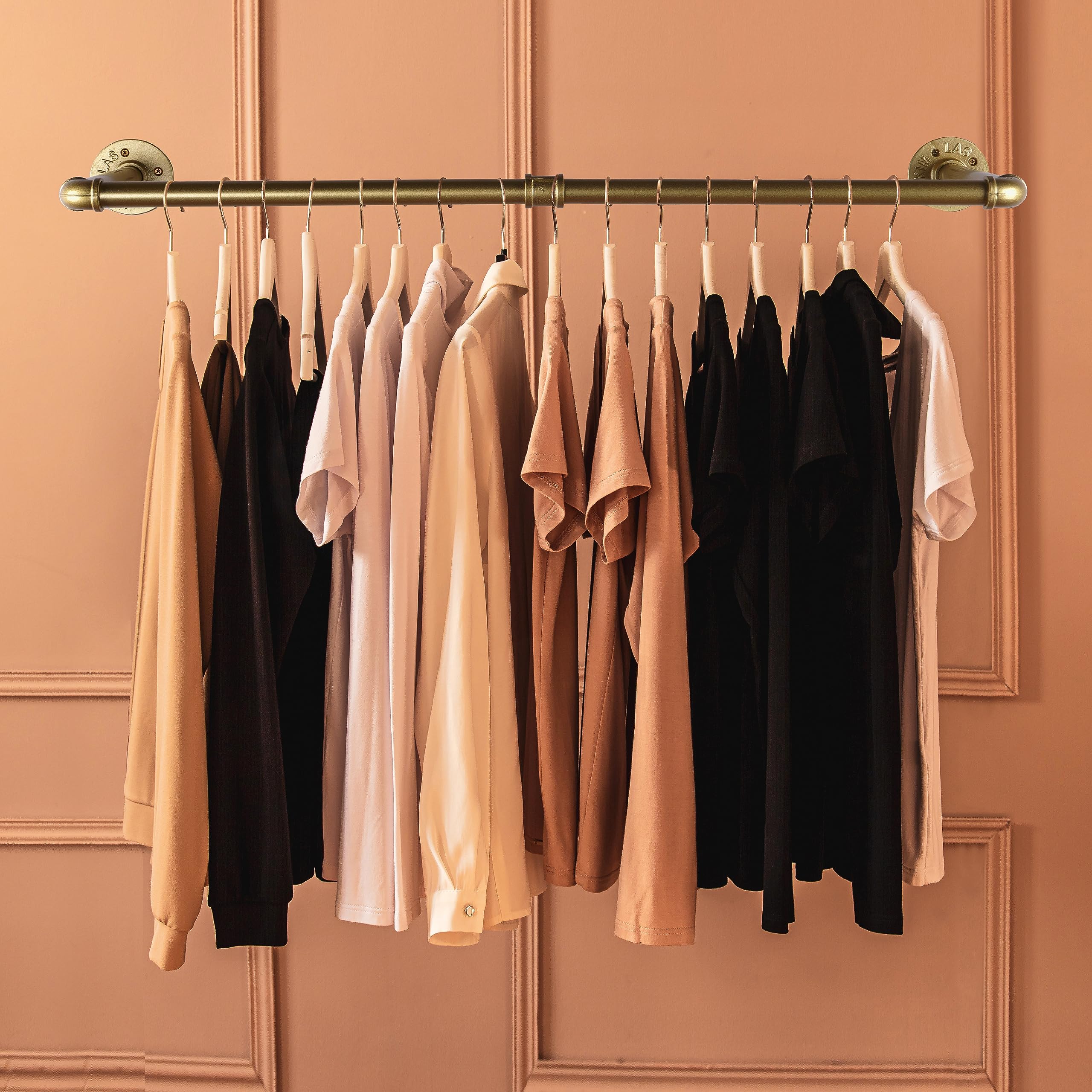 Addgrace 2 Pack Clothes Rack Gold Wall Mounted Industrial Pipe Clothing Rack Heavy Duty Clothes Rack For Hanging Clothes Multi-P