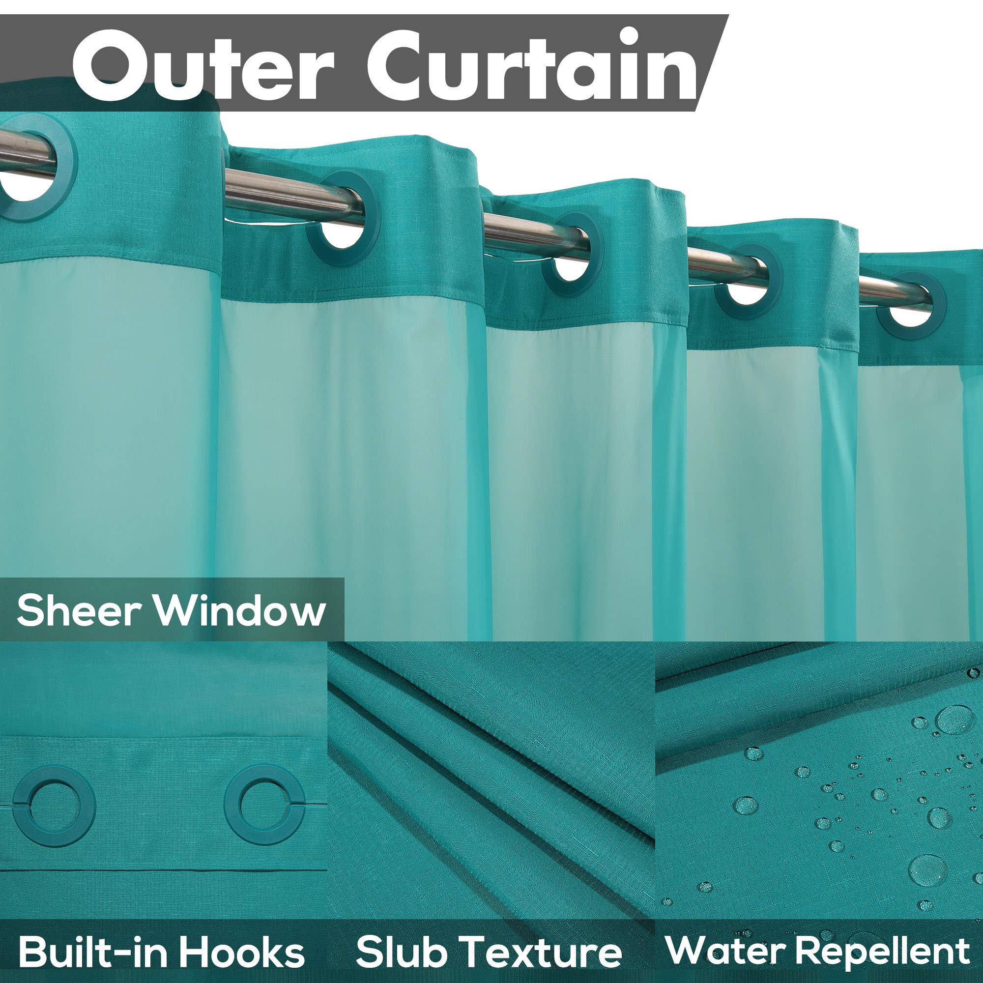 River Dream No Hook Slub Textured Shower Curtain with Snap-in PEVA Liner Set - 71 x 74(72), Hotel Style with See Through Top Win