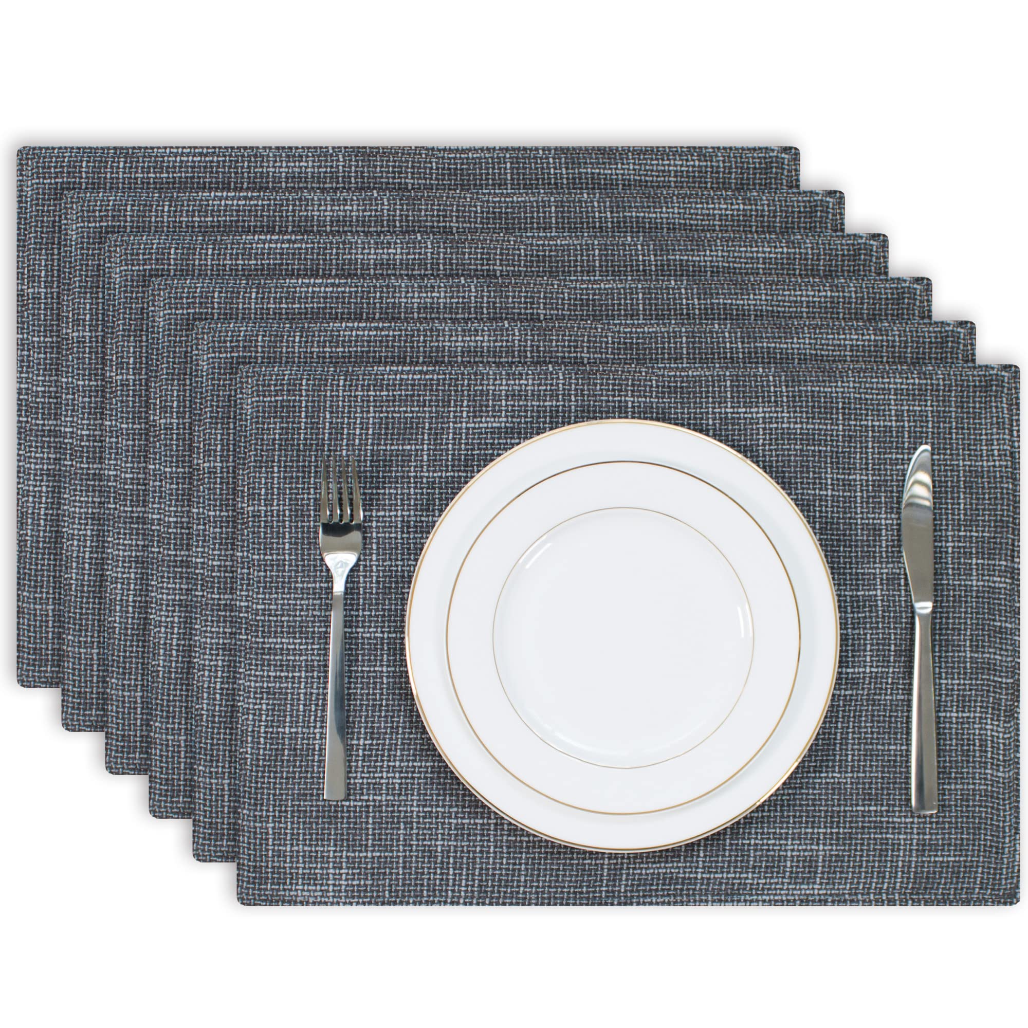 Kevin Textile Table Mats Set Of 6 Heat Resistant Washable Placemats For Parties Buffet Dinner, 13 X 19 Inches, Dark Grey