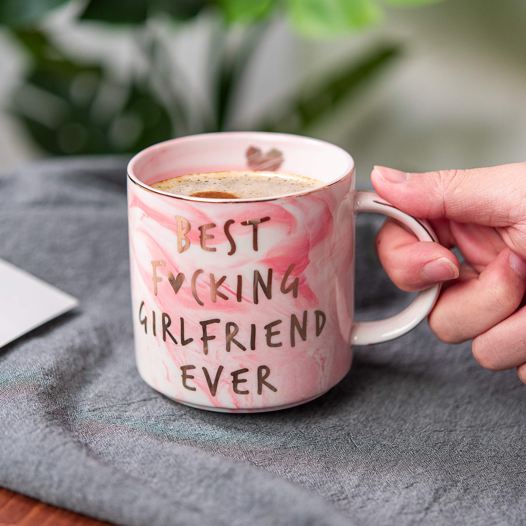 Hendson Girlfriend Birthday  Anniversary  Romantic Gift - Best Girlfriend Ever - Funny Cute Couple Birthday Gifts Ideas for Girlfriend  Her  Couples - Pink Marble Mug  Ceramic 11.5oz Coffee Cup