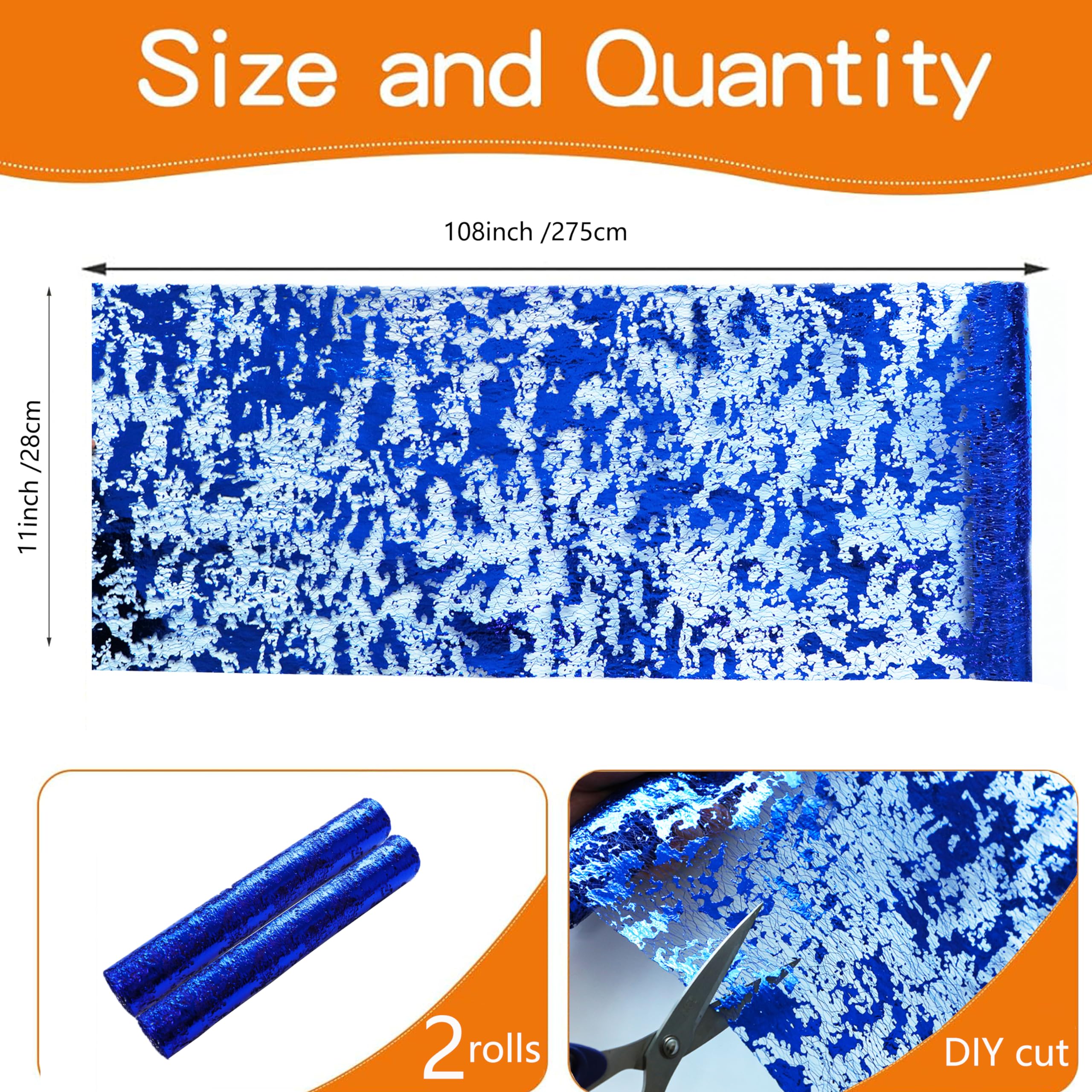 Snowkingdom 2 Pieces Royal Blue Table Runner, Sequin Glitter Foil Metallic Thin Mesh Table Runner Roll 11''X108'' Blue Table Dec