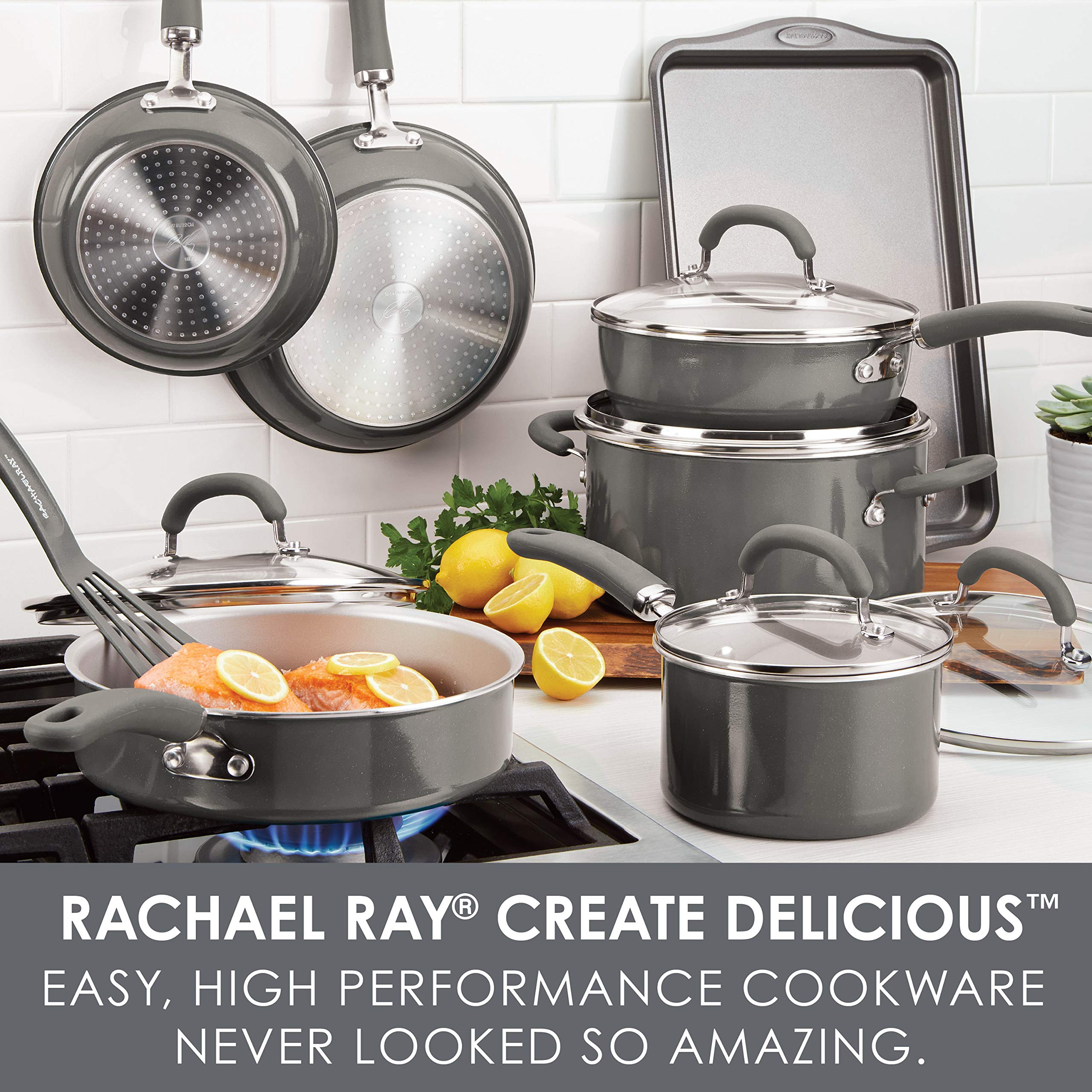 Rachael Ray 13-Piece Nonstick Cookware Set, Gray Shimmer, Aluminum, Model 12148