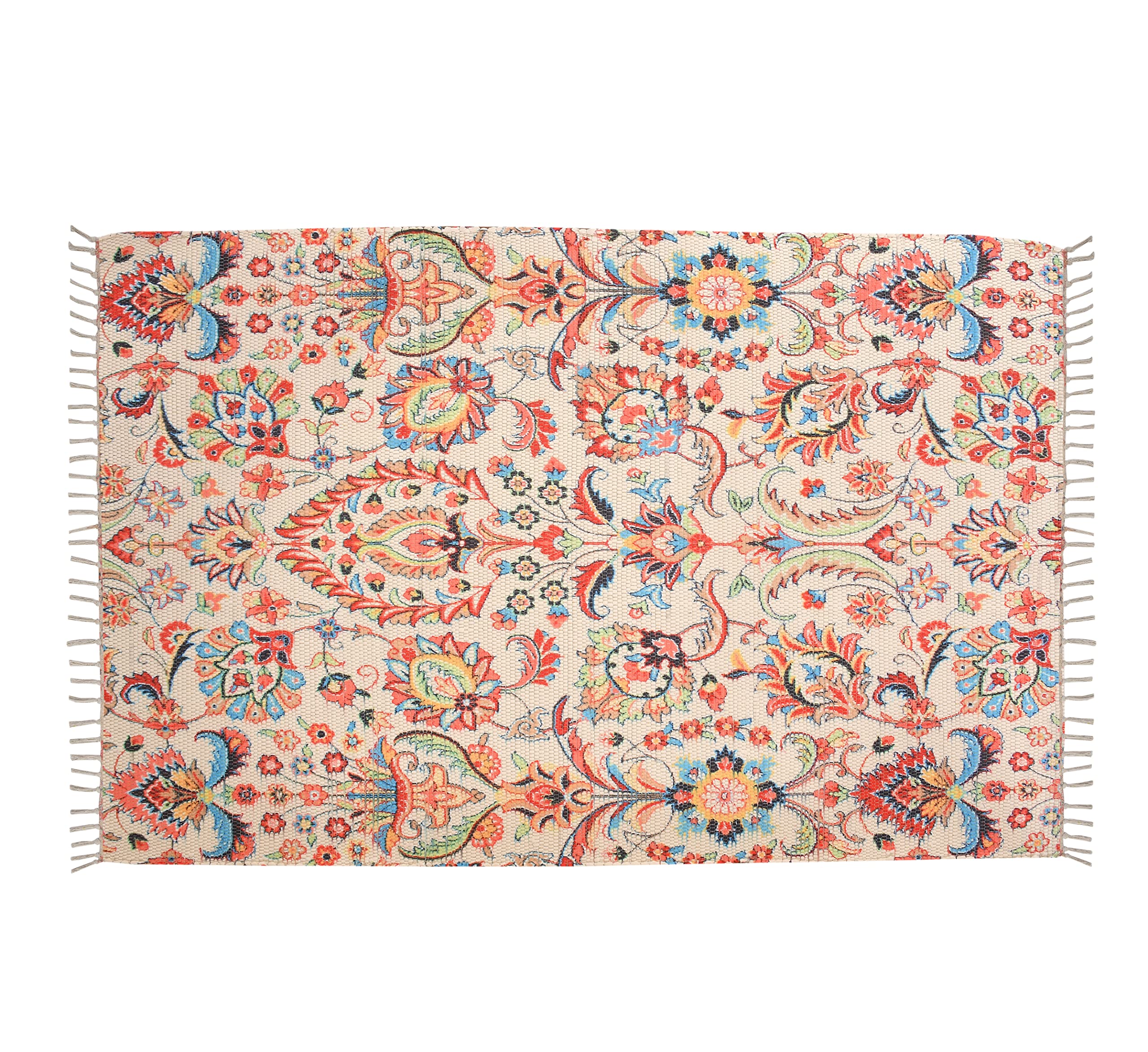 Homadorn Handmade Sustainable Printed Modern Dhurrie/Rugs/Carpet Upcycled From Scrap Fabric For Living Room/Bedside Runner For E