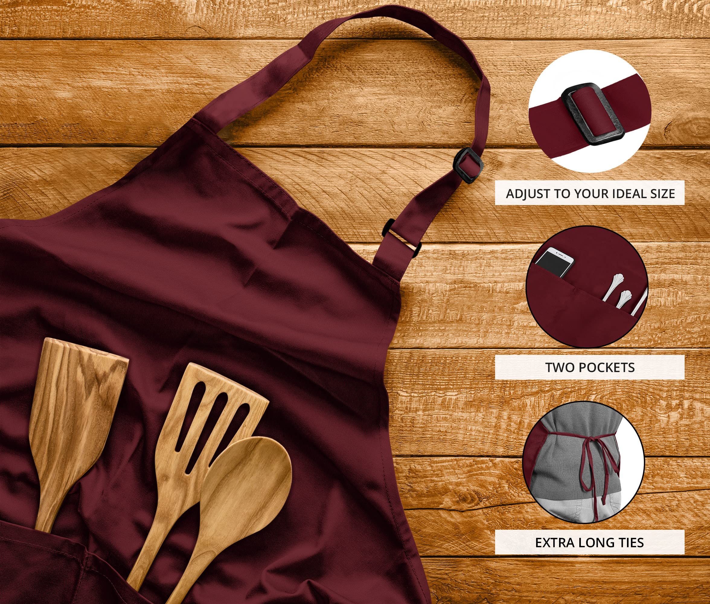 Utopia Kitchen 2 Pack Bib Apron, Adjustable With 2 Pockets, Water And Oil Resistant, Cooking Kitchen Chef Apron For Women Men