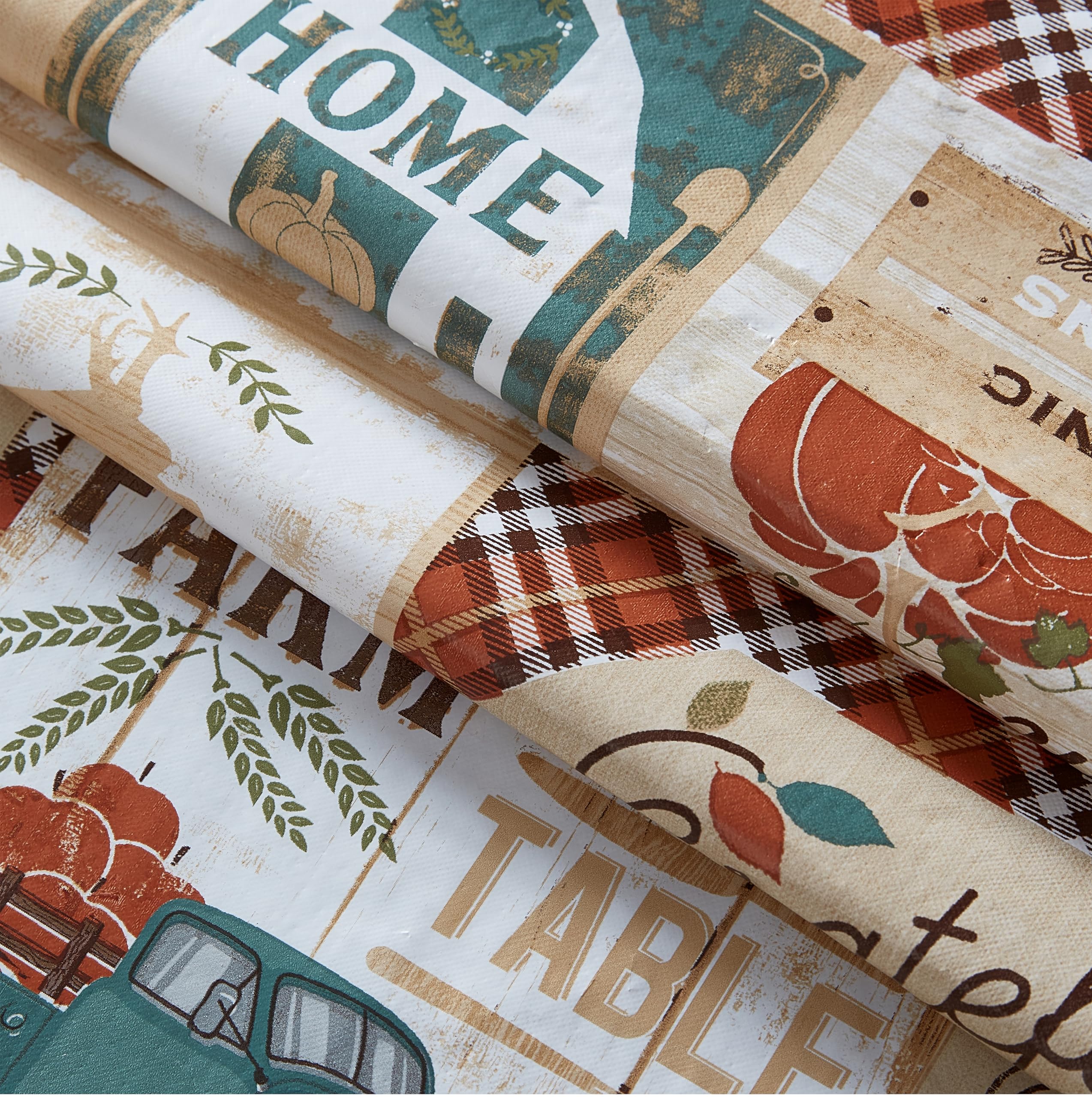 Newbridge Teal Blue Brookside Autumn Farmyard Vinyl Flannel Backed Tablecloth, Farm To Table Thanksgiving Fall Cottage Harvest W