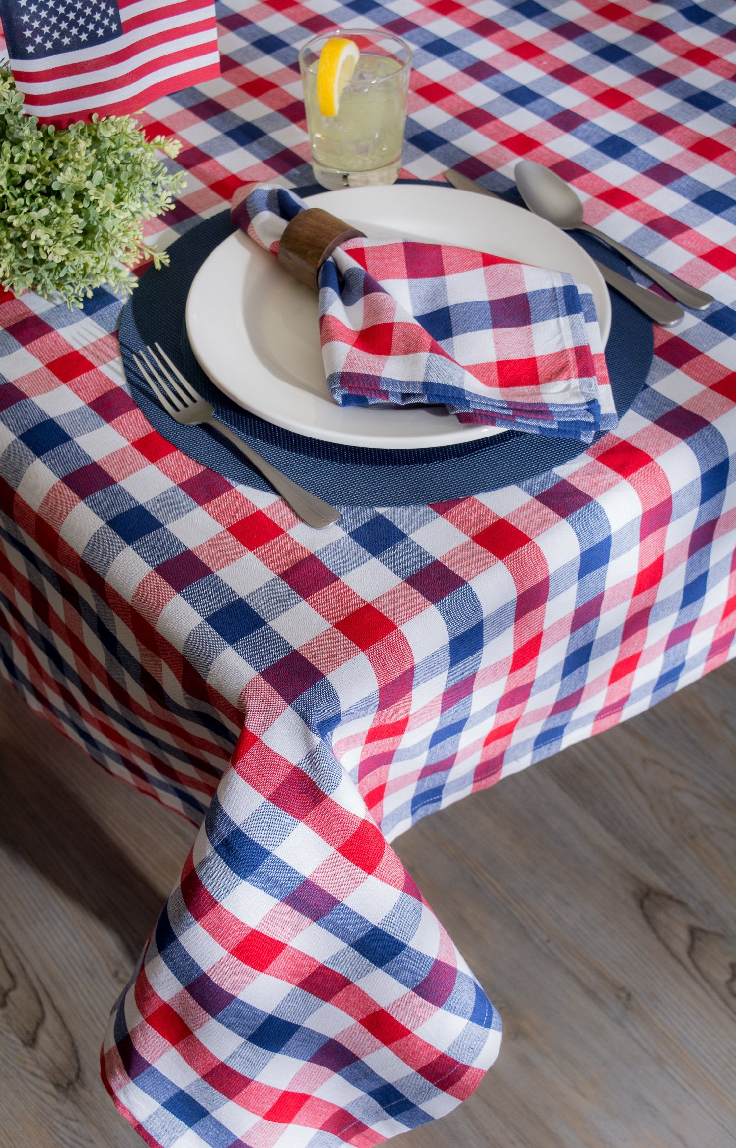 Dii 4Th Of July Tabletop Collection, Tablecloth, 60X84, Red, White & Blue Check