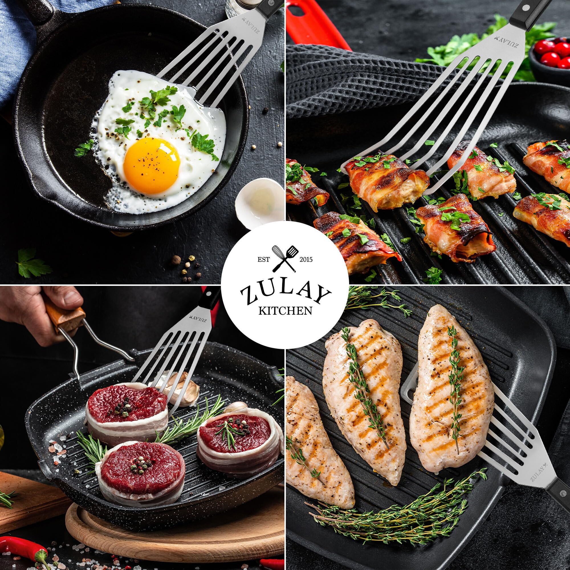 Zulay Kitchen Fish Spatula Stainless Steel - Fish Spatulas For Non-Stick Cookware - Slotted Spatula - Stainless Spatula - Metal