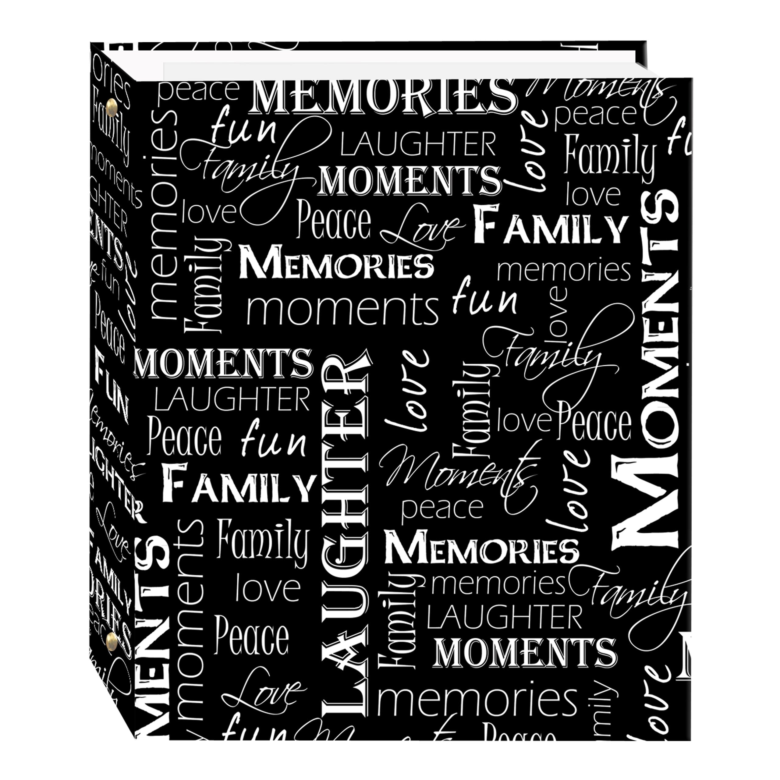 Magnetic Self-Stick 3-Ring Photo Album 100 Pages (50 Sheets), Black & White Words Design