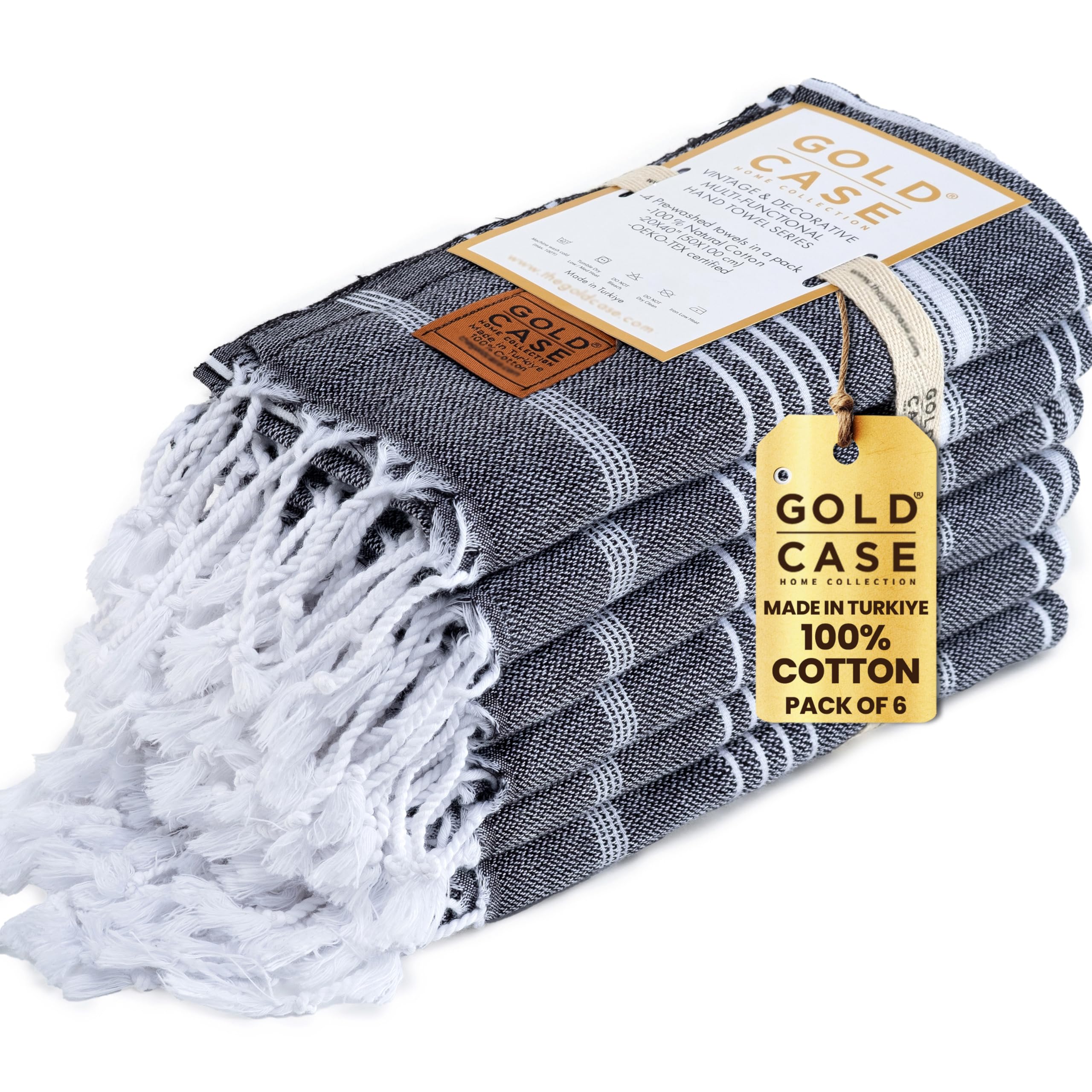 Gold Case Turkish Hand Towels For Bathroom Set Of 6-20 X 40-100% Cotton Bathroom Hand Towels - Lycia Kitchen Hand Towel For Spa,