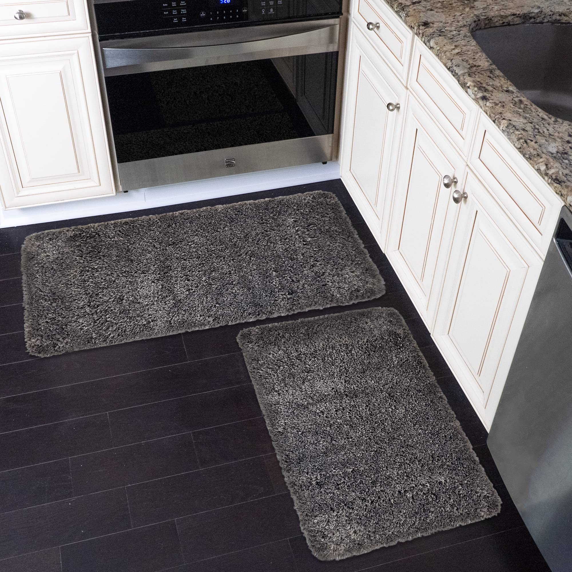 Sussexhome Solid Gray Bathroom Rugs Sets, Shower Rugs With Toilet Rugs Shower Rugs With Rectangular Shaped, Non Slip Bath Mats,