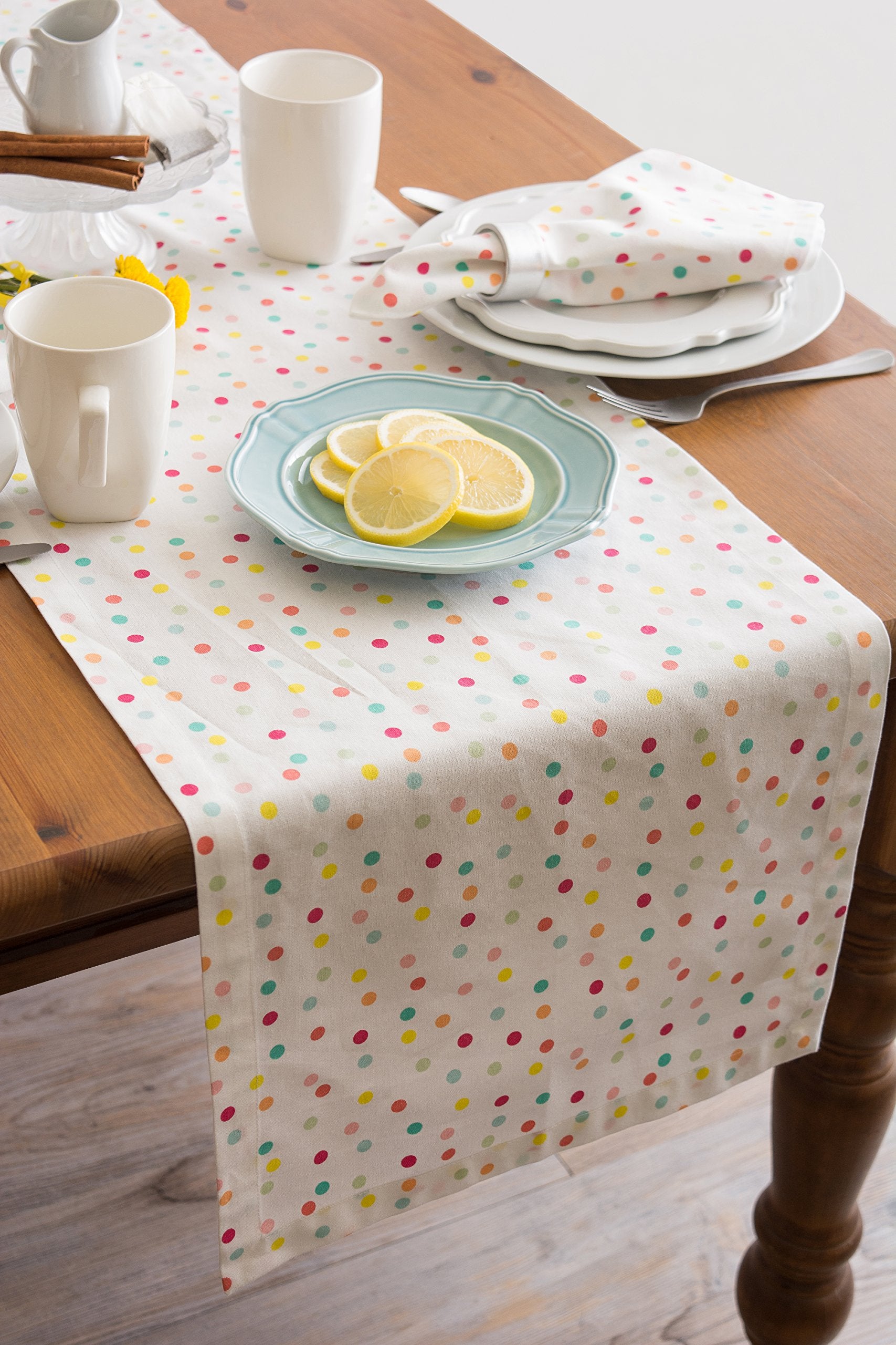 Dii Polka Dot Party Print Tabletop Collection Reusable & Machine Washable, Table Runner, 14X72, Multicolor Confetti Dots