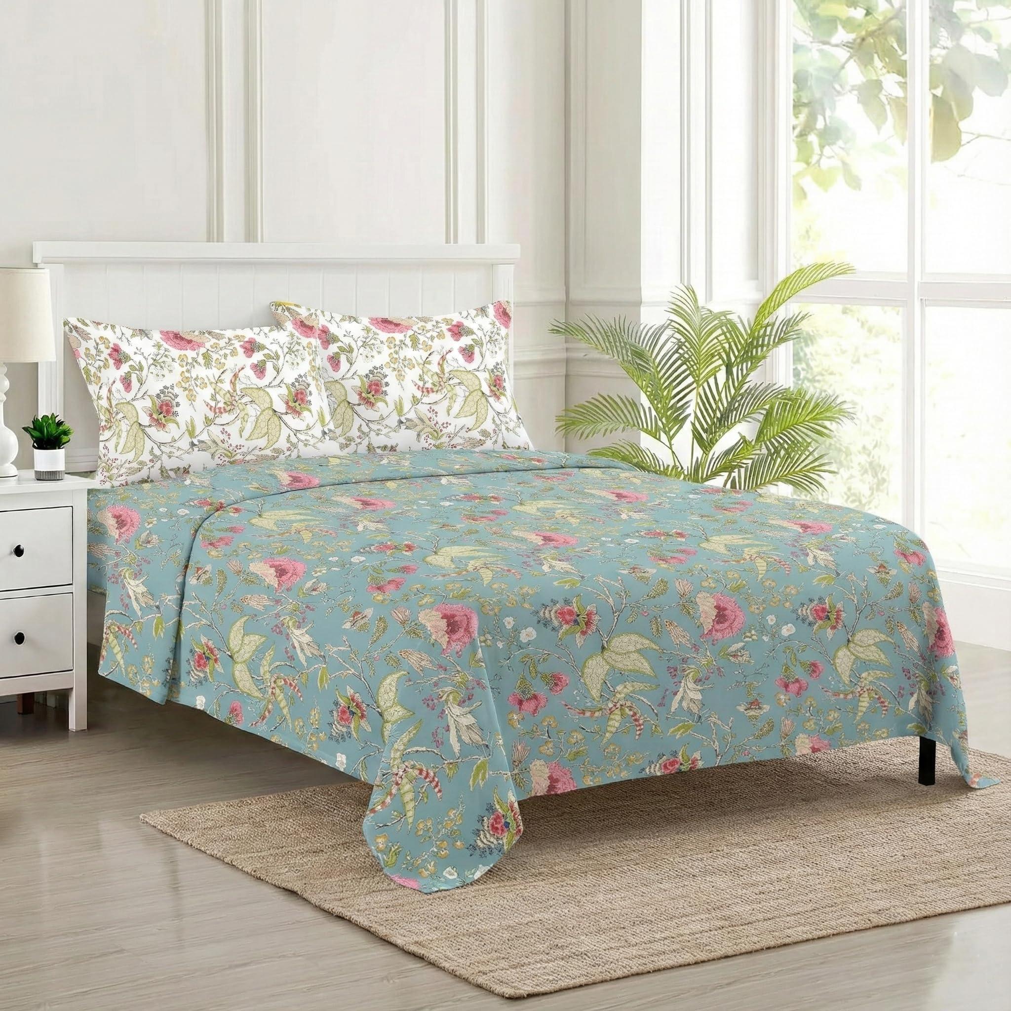Trance Home Linen 100% Cotton King Size Bedsheet |1 Cotton Bed Sheet Double Bed (108X108 Inches) With 2 Pillow Covers | 200 Tc B