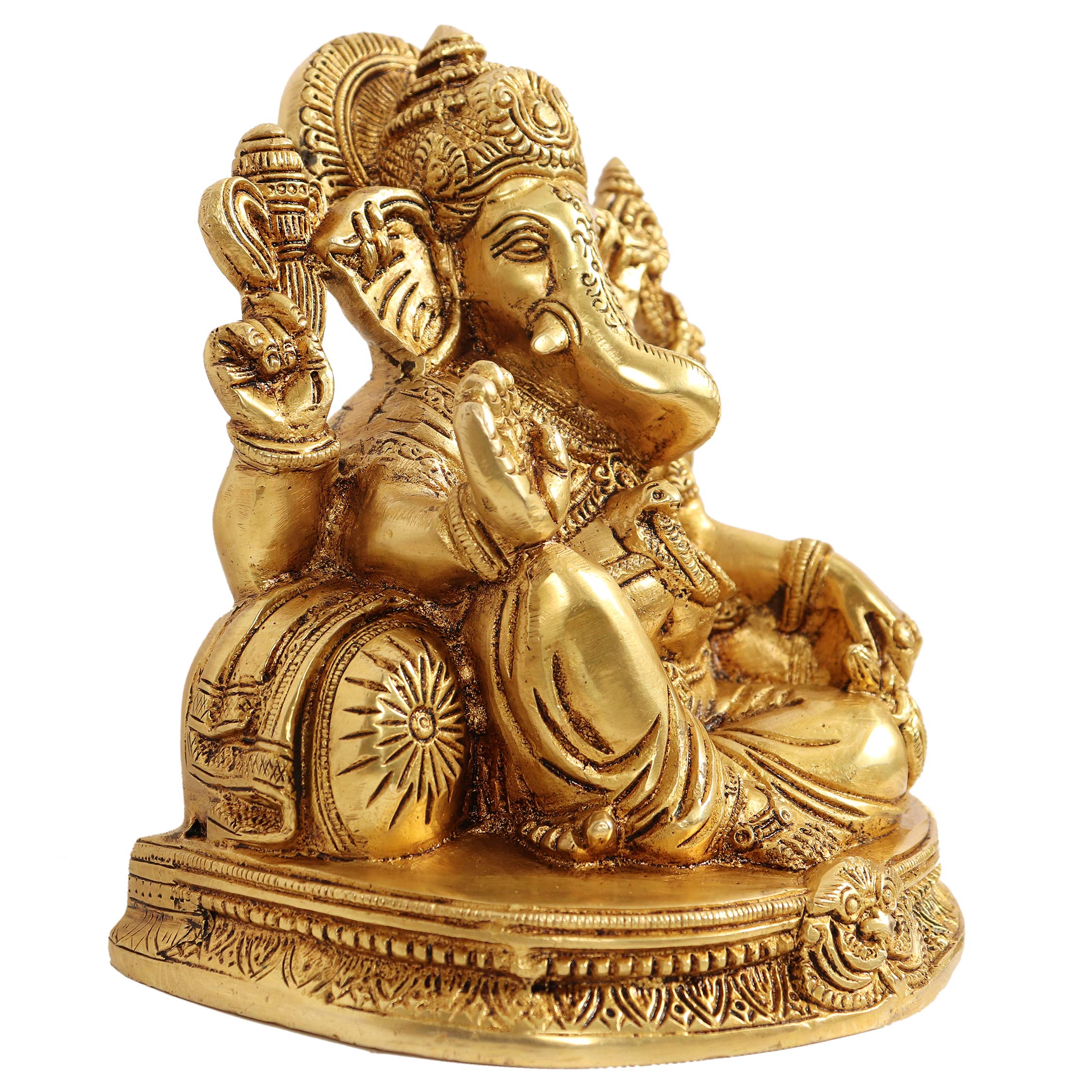 Racpree Brass Ganesha Idol For Home Decor, Ganpati Figurine Luck & Success Diwali Gifts, Statue - Yellow, Size-6 Inches, Wt - 22