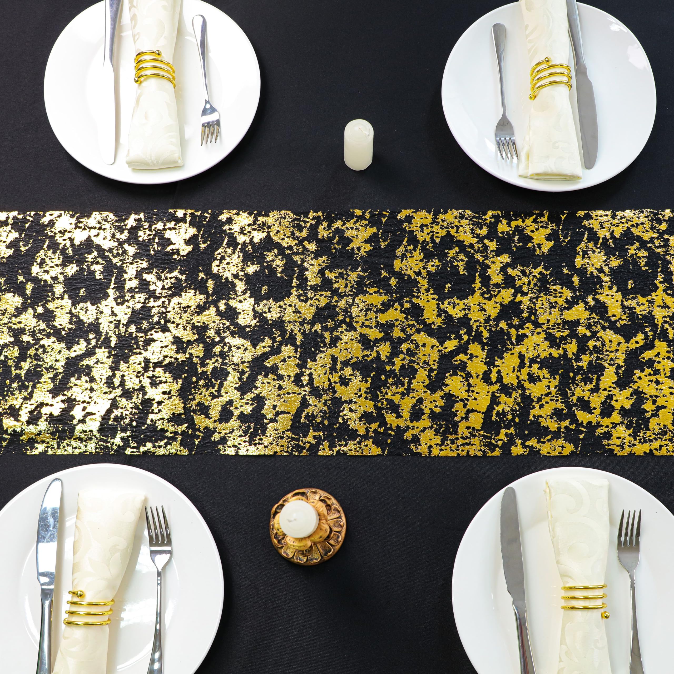 Snowkingdom Black And Gold Table Runner 49 Feet 588 Inches Golden Metallic Table Centerpieces Foil Runners Party Decorations Gli