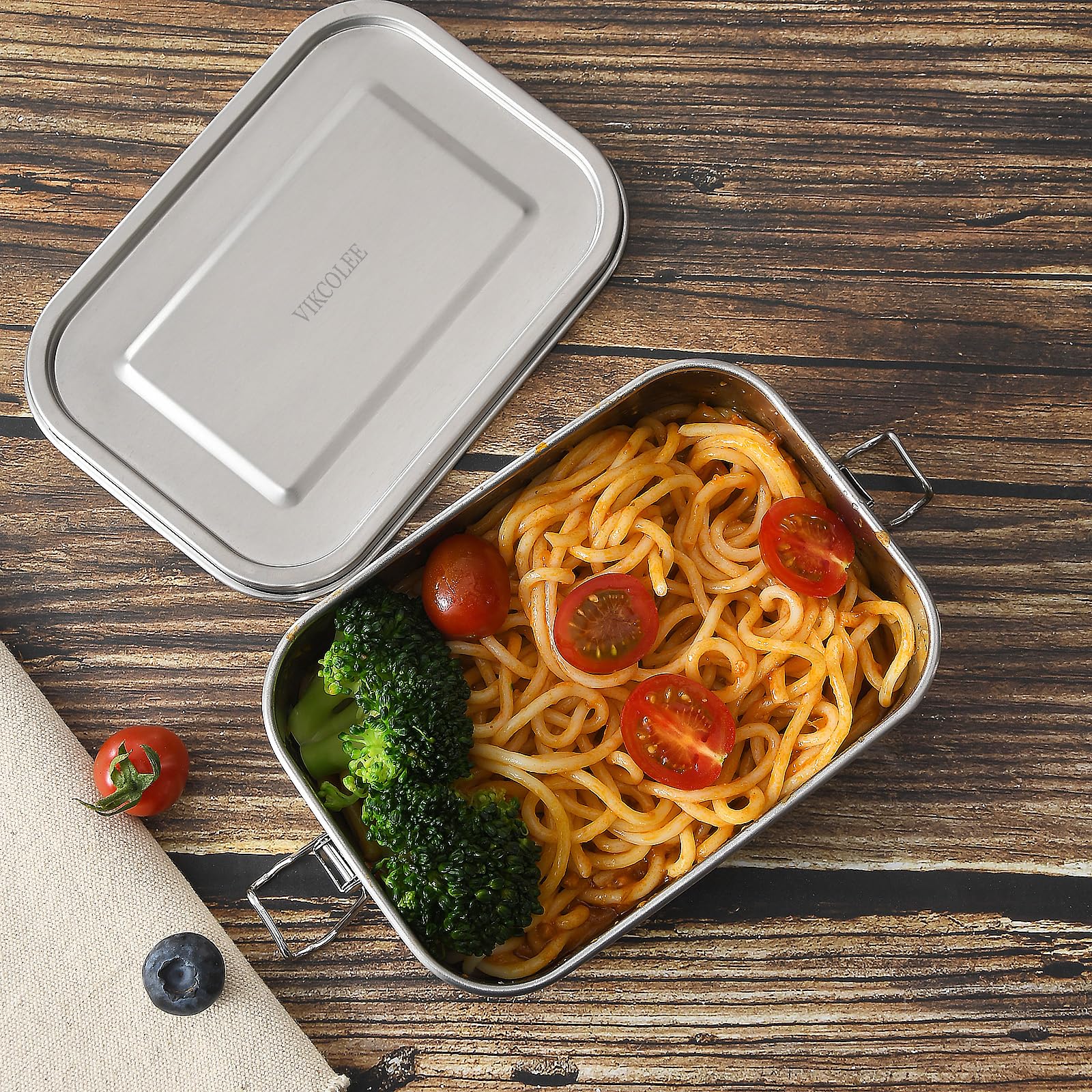 Vikcolee Stainless Steel Bento Box, Metal Lunch Food Container, 800Ml Bento Lunch Box For Kids Or Adults With Lockable Clips To