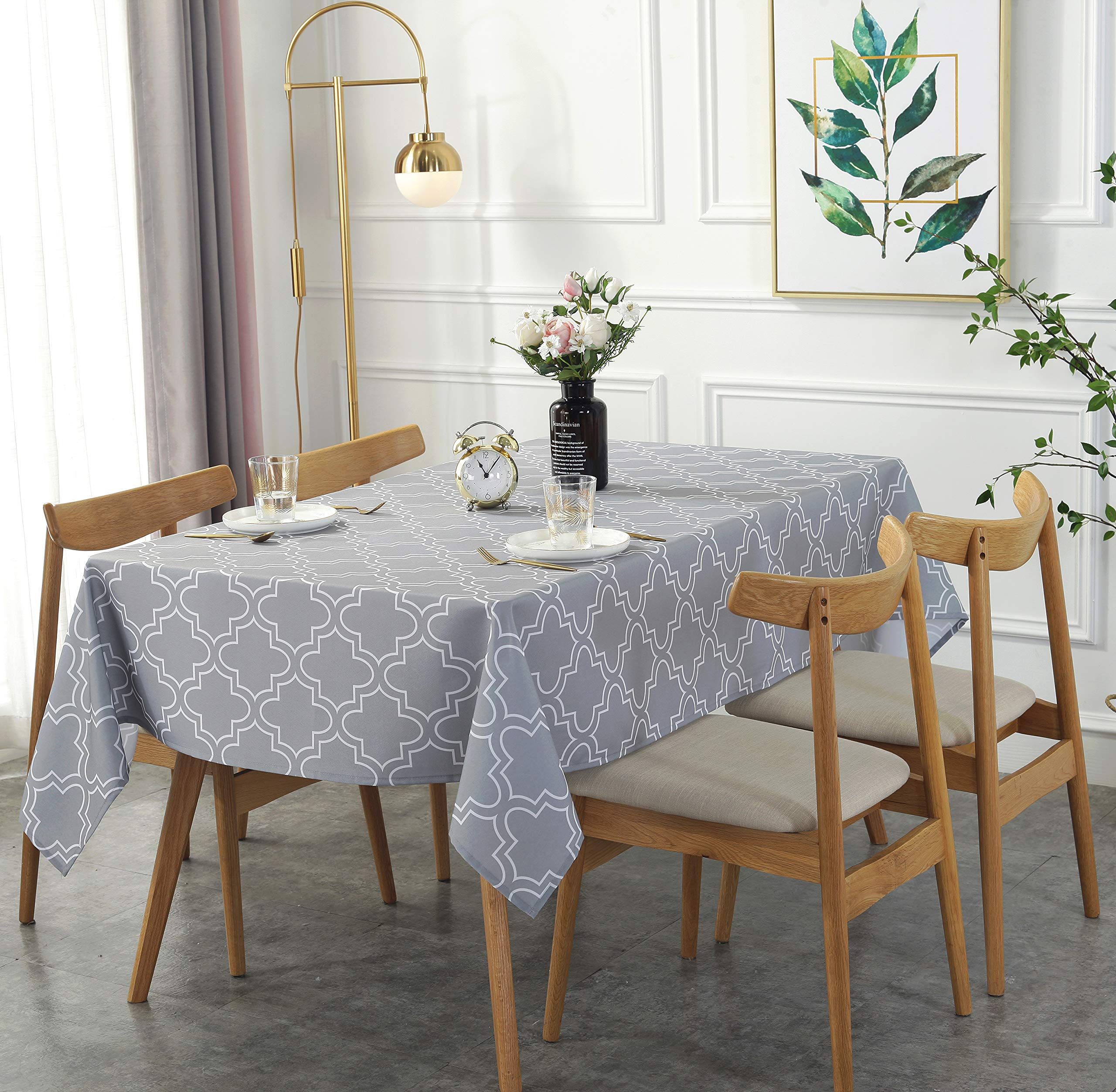 Ufriday Printed Tablecloths For Rectangle Tables, Light Grey Table Cloth Rectangular 60-Inch By 84-Inch