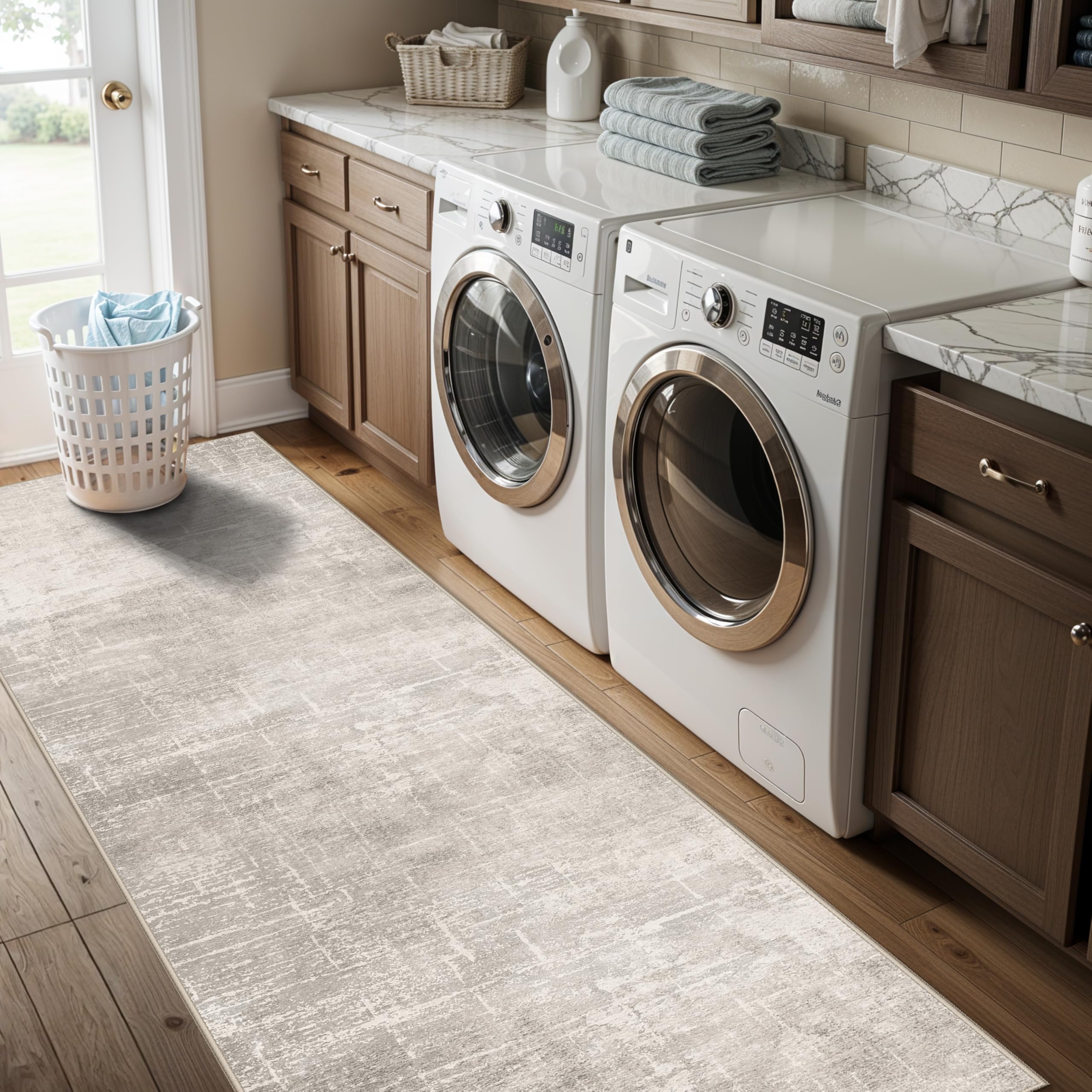 Hallway 2x8 Washable Runner Rug: Abstract Stain Resistant Entryway Kitchen Area Rugs Farmhouse Soft Bathroom Bedroom Print Floor