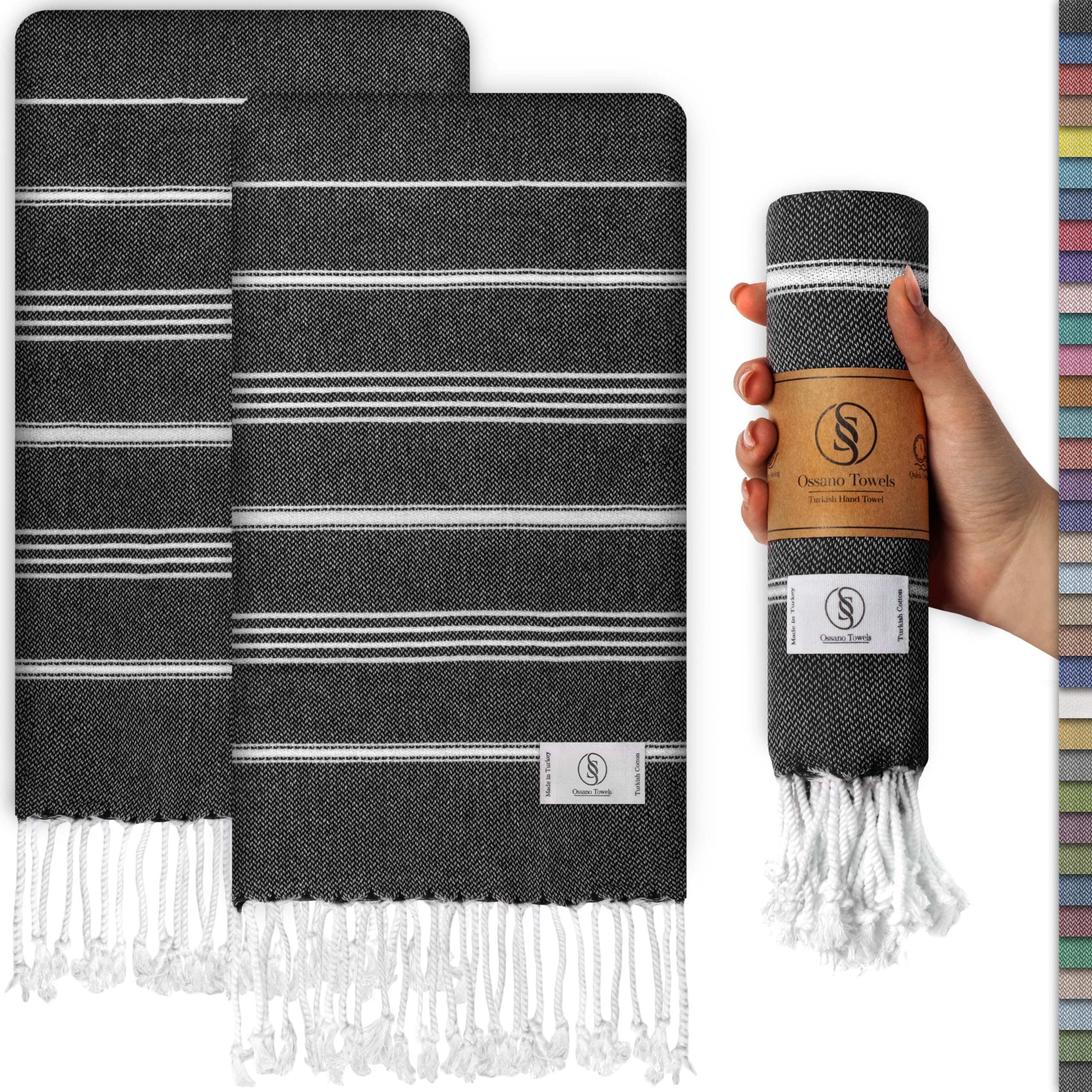 Ossano Towels Turkish Classic Hand Towel Set Of 2 - Decorative Towels For Kitchen And Bathroom - Versitale -Tea, Drying, Hand, D