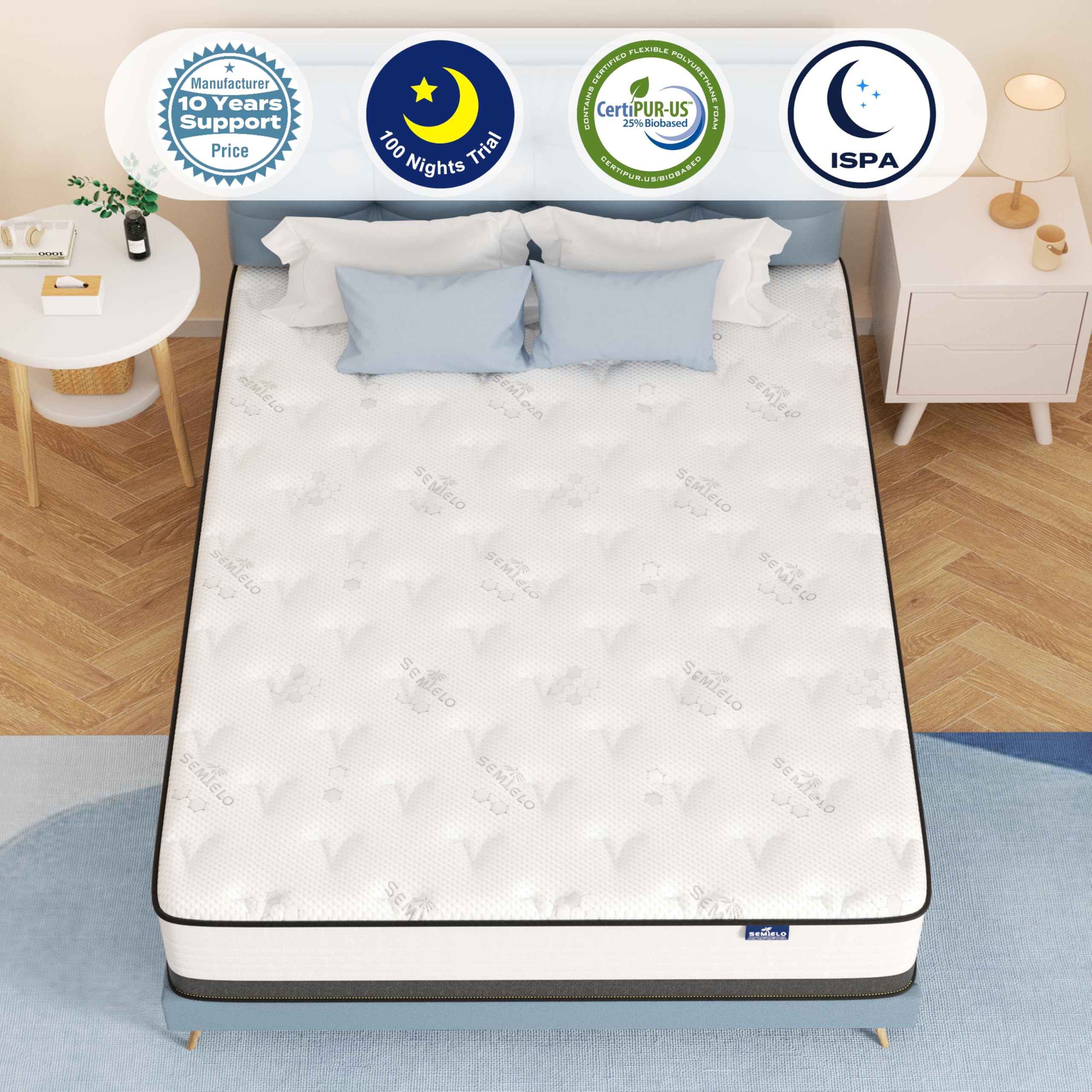 Semielo Twin Size Mattress 10 Inch, Memory Foam Hybrid Mattress Cool Sleepmedium Firmcertipur-Us Certified, Pressure Relieving B