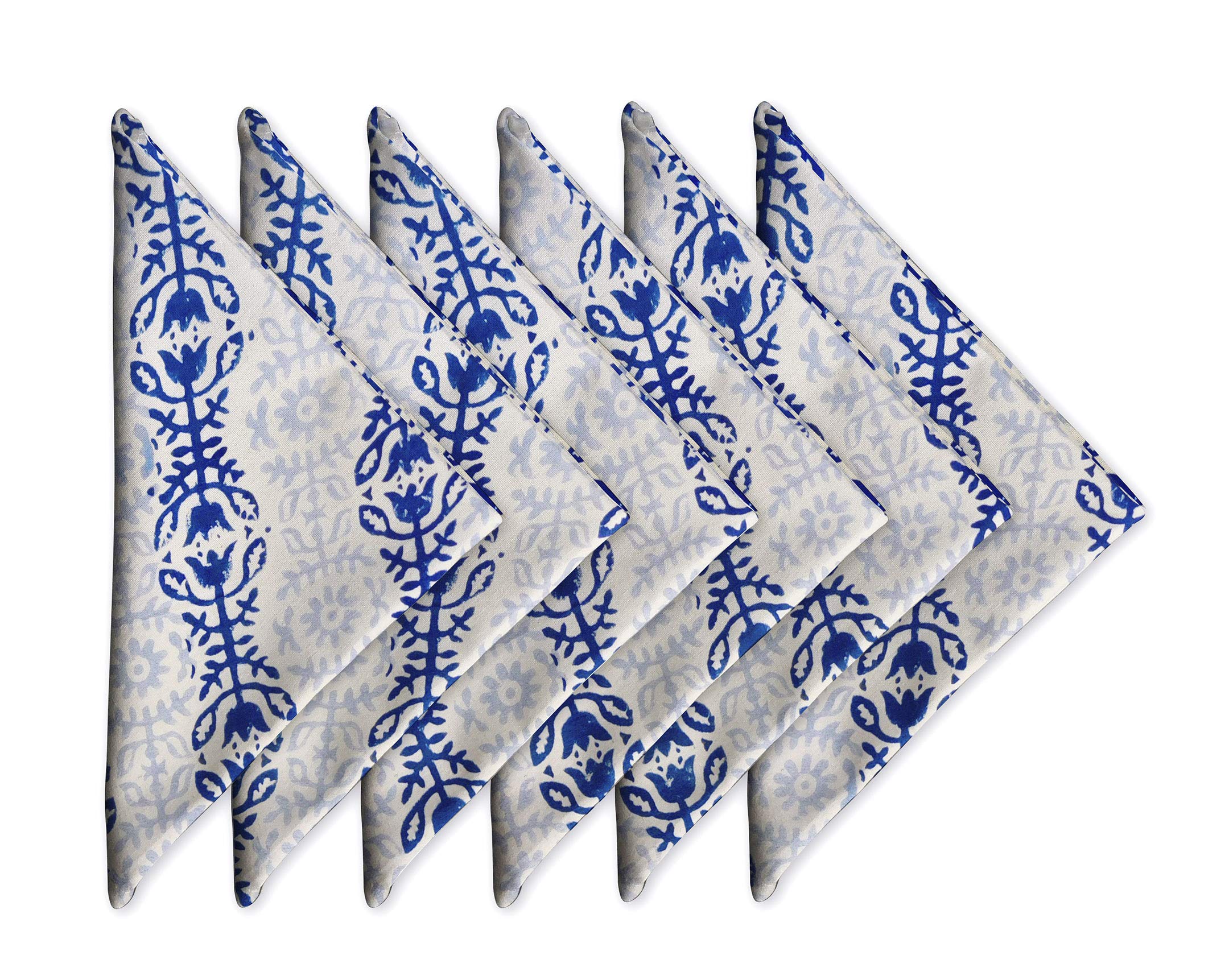 Cotton Dinner Napkins 18X18 Inches - Washable Cloth Napkins Set Of 6 - Everyday Use Or Dinner Party And Events - White Blue Ligh