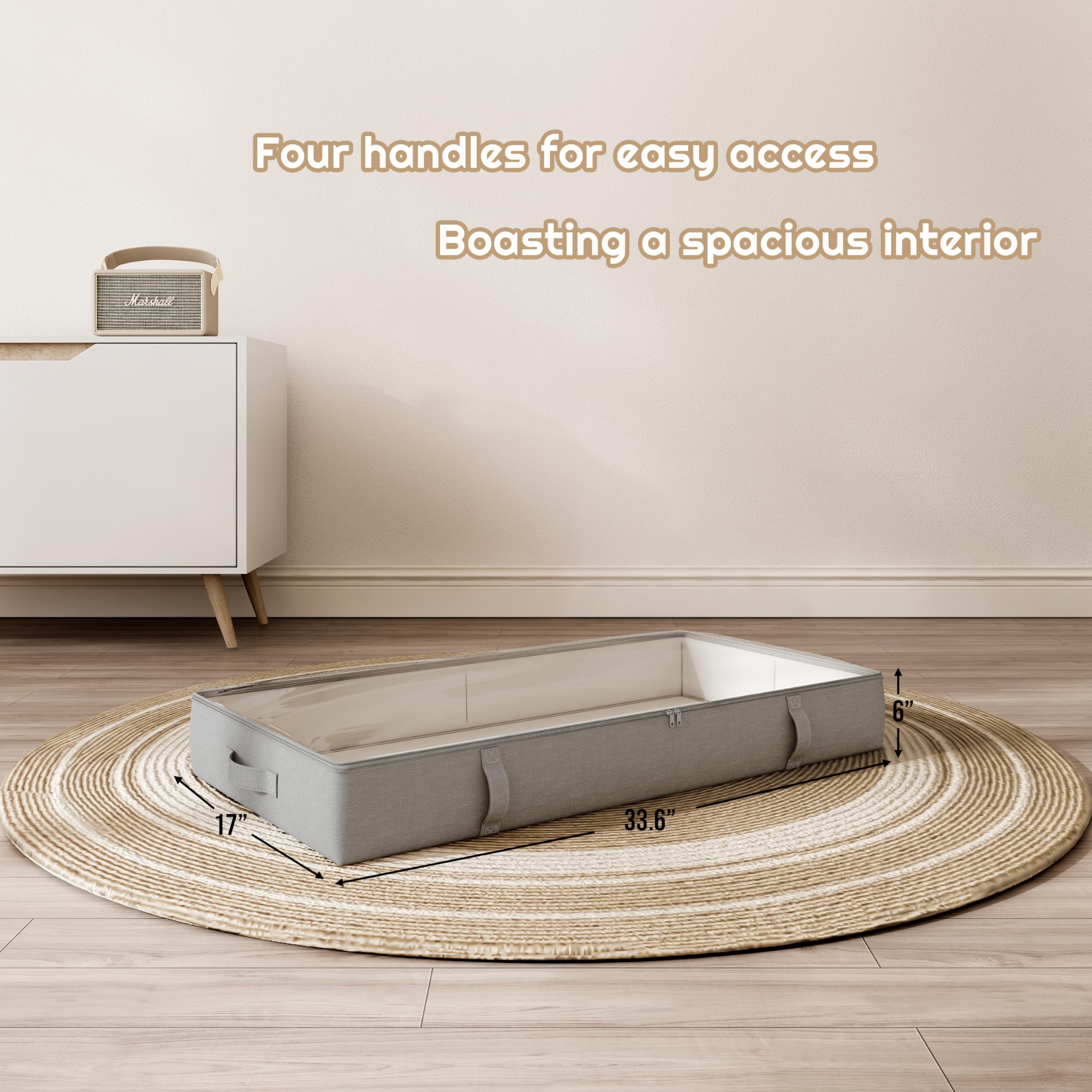 Vailando Under Bed Storage Containers, Underbed Storage Bins, 6 Inches Tall Clothes Storage Box with Sturdy Handles and Sidewall