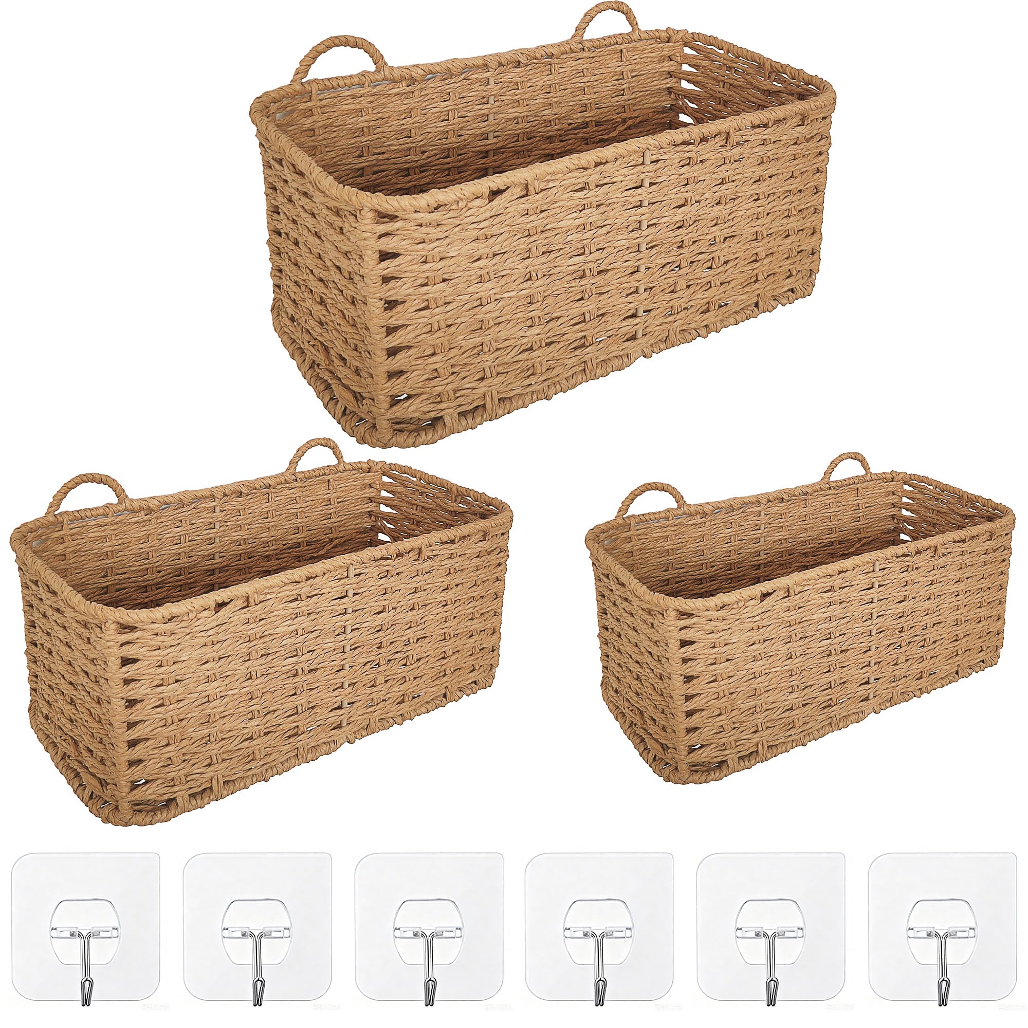 Woven Wall Baskets Set of 3, Boho Wicker Hanging Organizer 3 Sizes