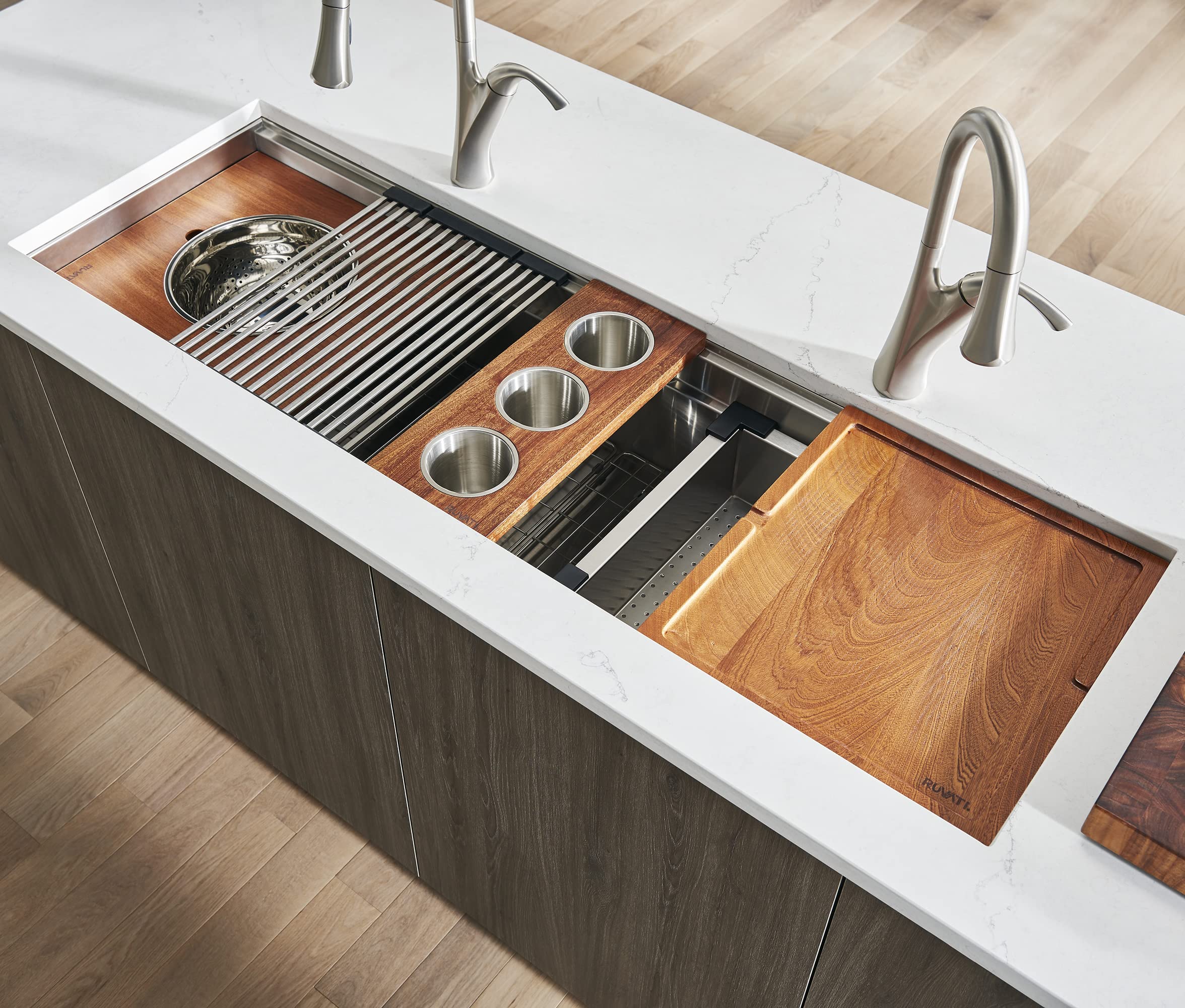 Ruvati 57-Inch Workstation Ledge Kitchen Sink Undermount 16 Gauge Stainless Steel - Rvh8555
