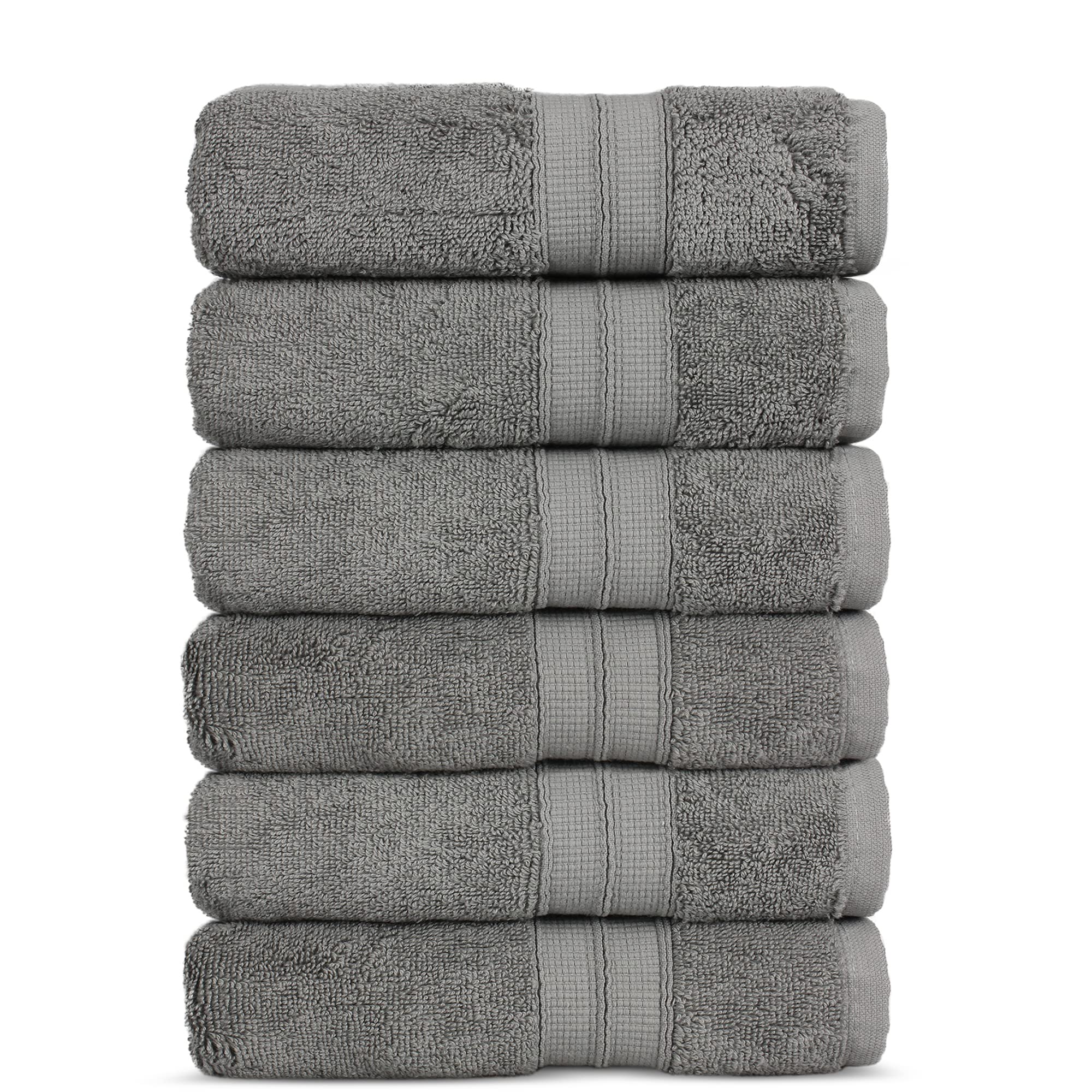 Towel Bazaar Soft & Absorbent Premium Cotton Turkish Towels (Gray, 6-Piece Hand Towels)