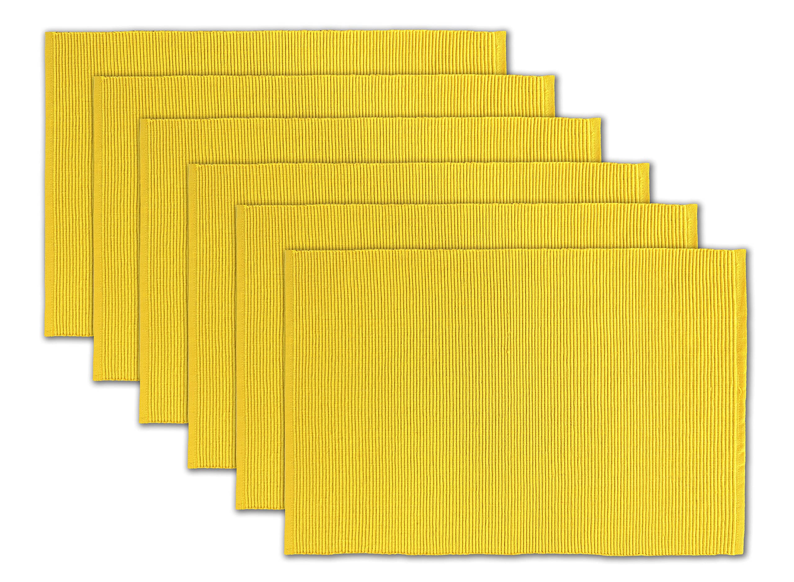 Avka Studio 100% Cotton Ribbed Placemats - Set Of 6-13 X 19 Inches - Yellow - Everyday/Thanksgiving/Fall Thick Construction Fabr