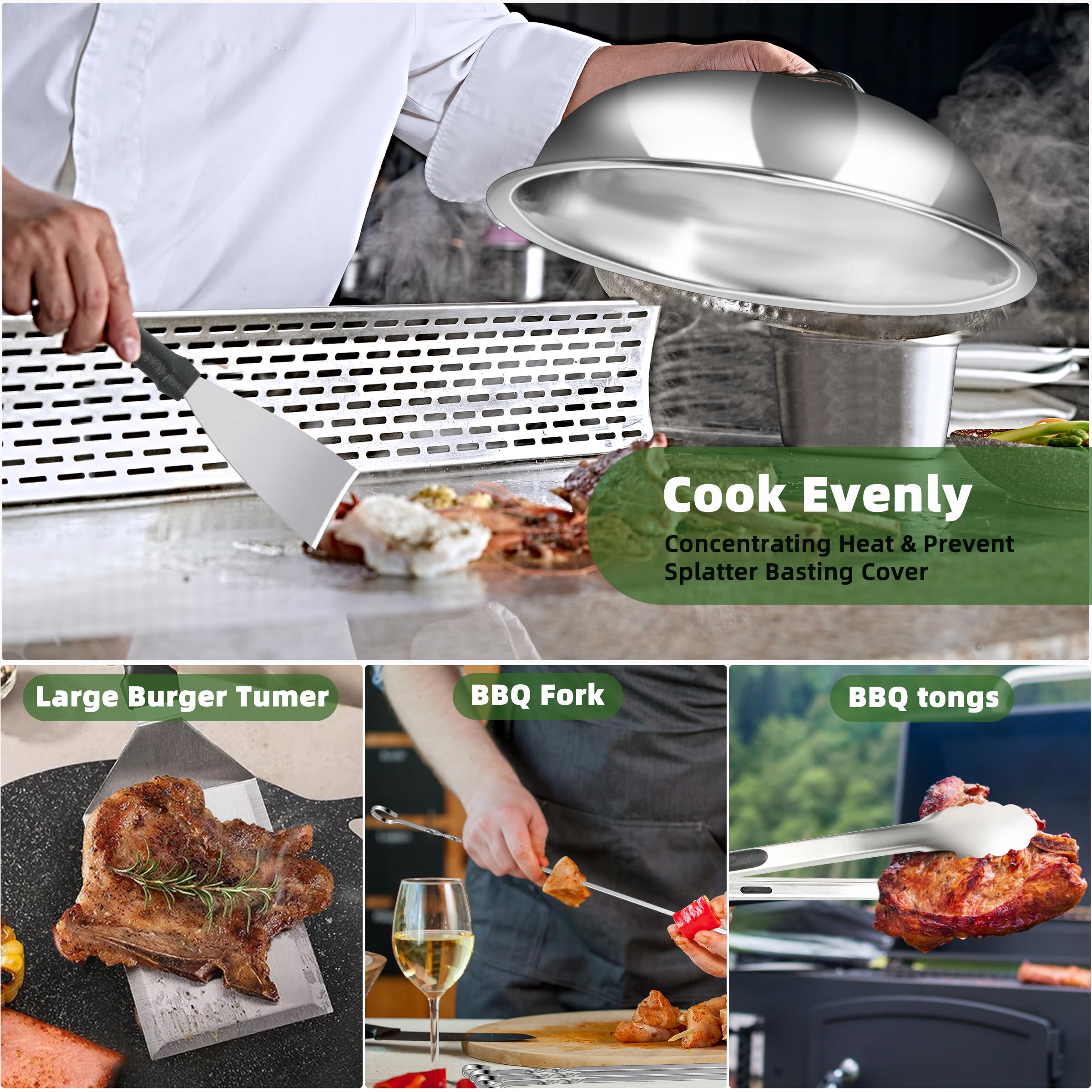 42Pcs Griddle Accessories Kit, Flat Top Grill Accessories Set For Blackstone And Camp Chef, Grill Spatula Set With Melting Dome,