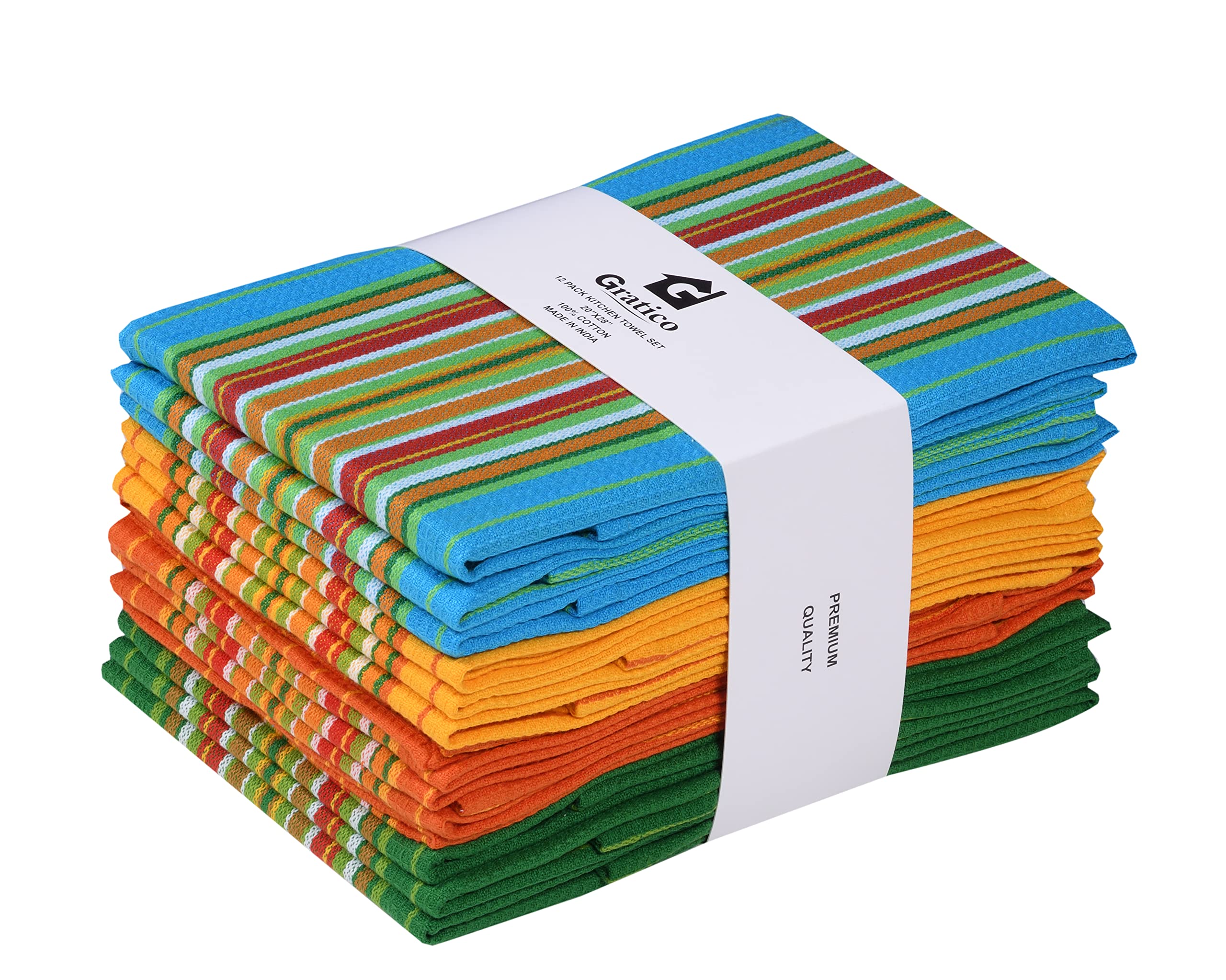 Gratico Kitchen Towels (20X28 Inches 12 Pack) Extra Large Premium Stripes Dish Towels For Kitchen Dish Cloths Highly Absorbent 1