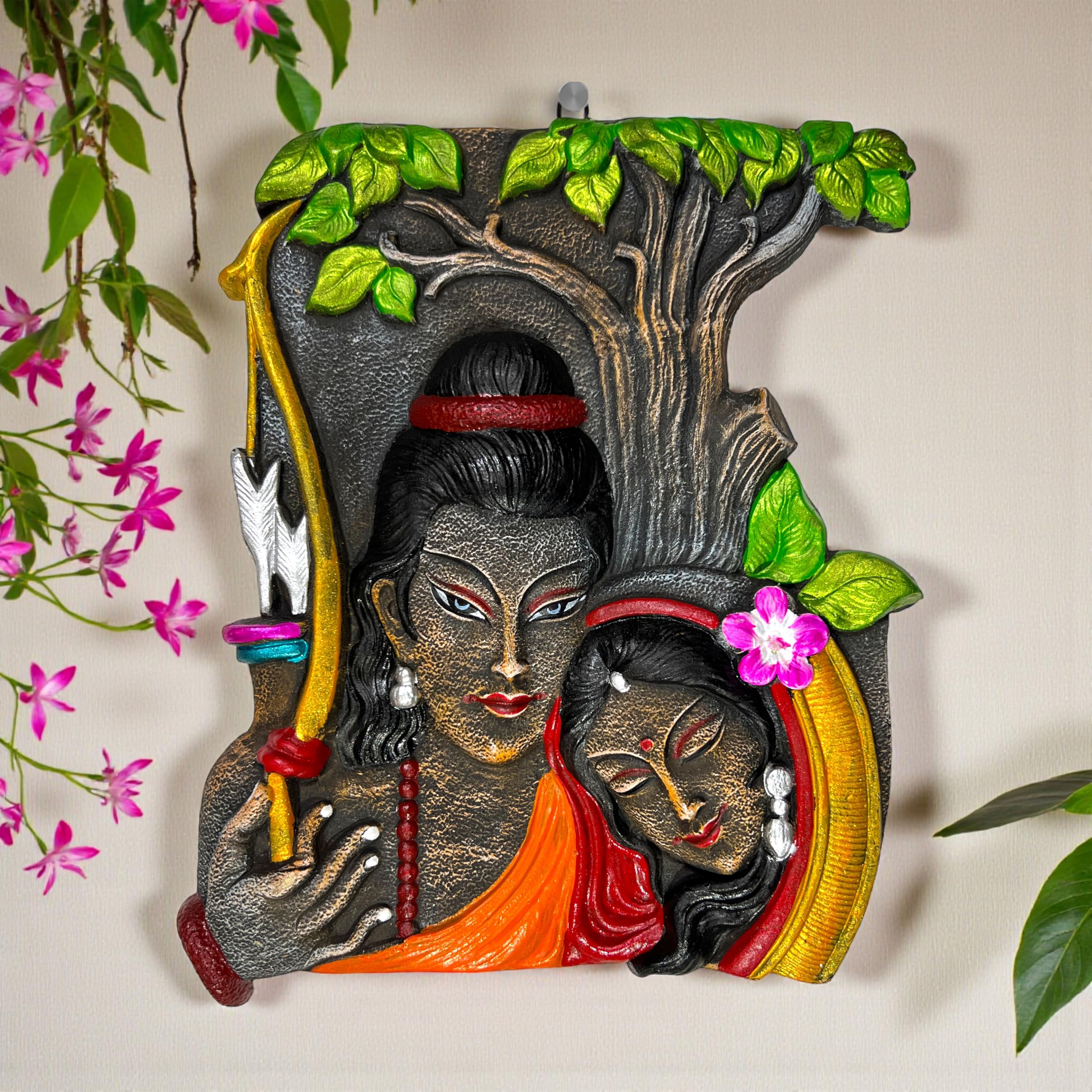 Sajawa Ram Sita Murti-Terracotta-Clay-Mitti-Idol-Sita Ram-Figurine-Painting For Temple-Mandir-Home-Office Decoration-Gifting-Wal