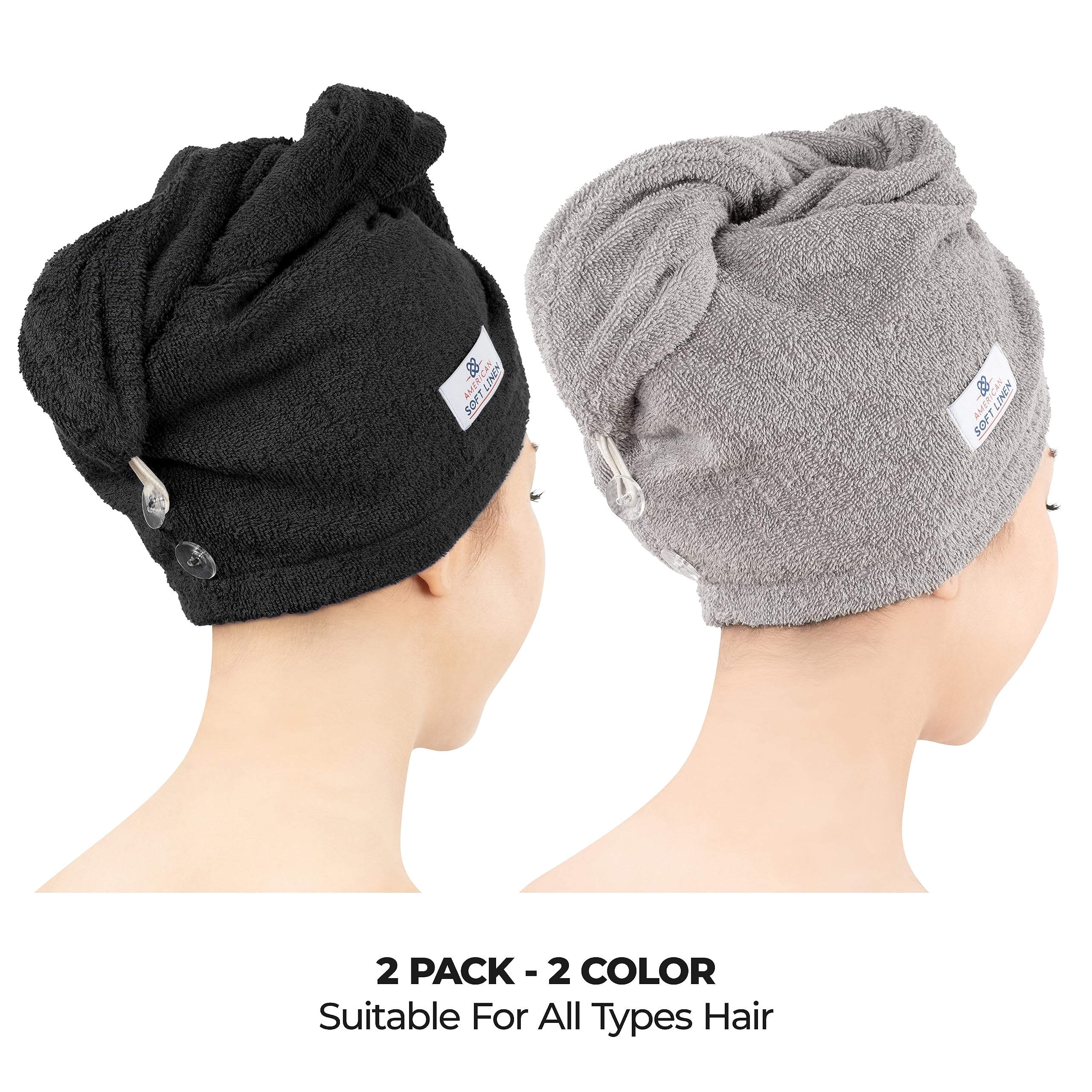 American Soft Linen 100% Cotton Hair Towels for Women, Head Towel Cap, Cotton Hair Turban Towel Wrap for Hair, Soft and Absorben