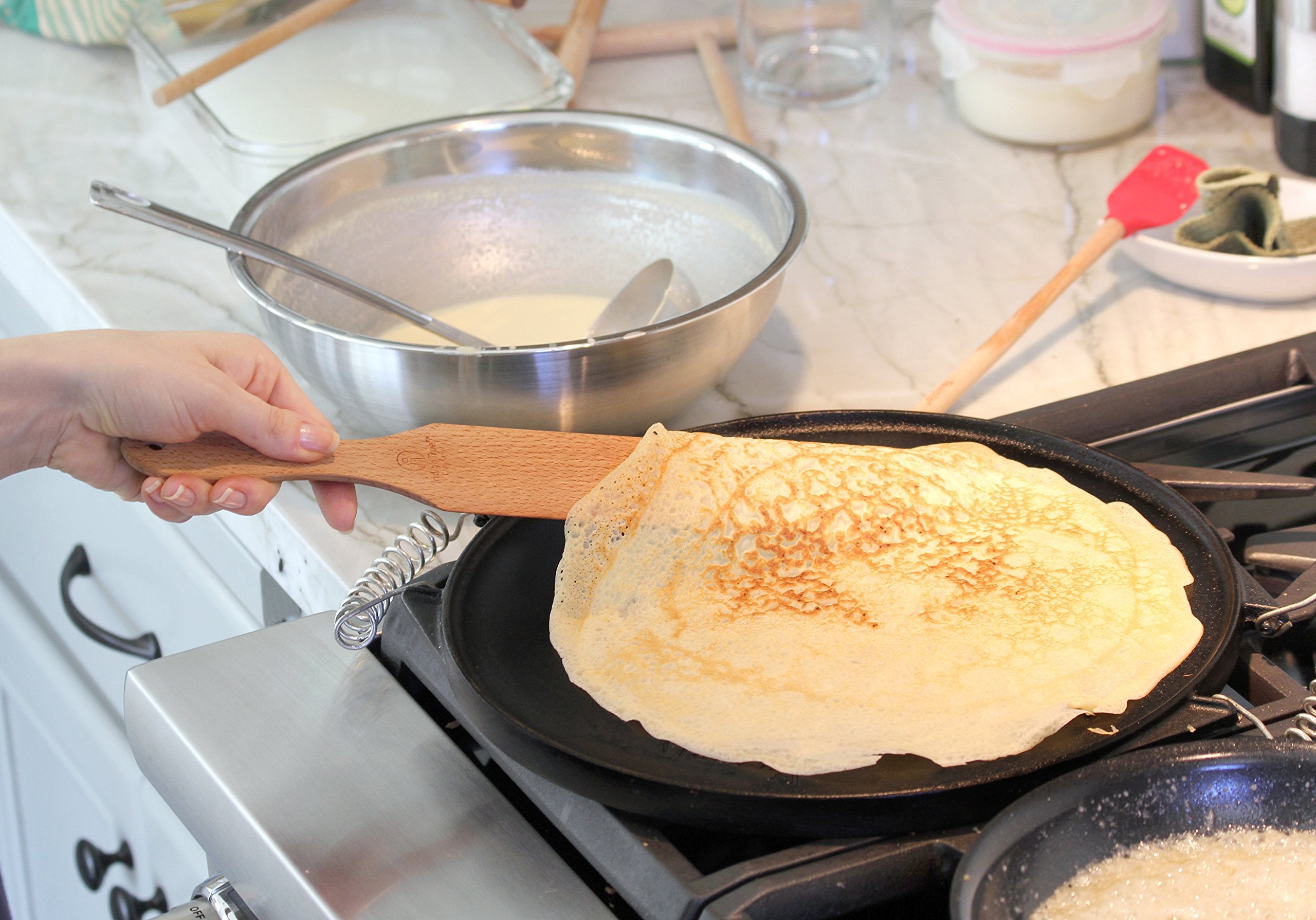 The Original Crepe Spreader And Spatula Kit - 2 Piece Set (6    Spreader And 14    Spatula) Convenient Size To Fit Large Crepe P