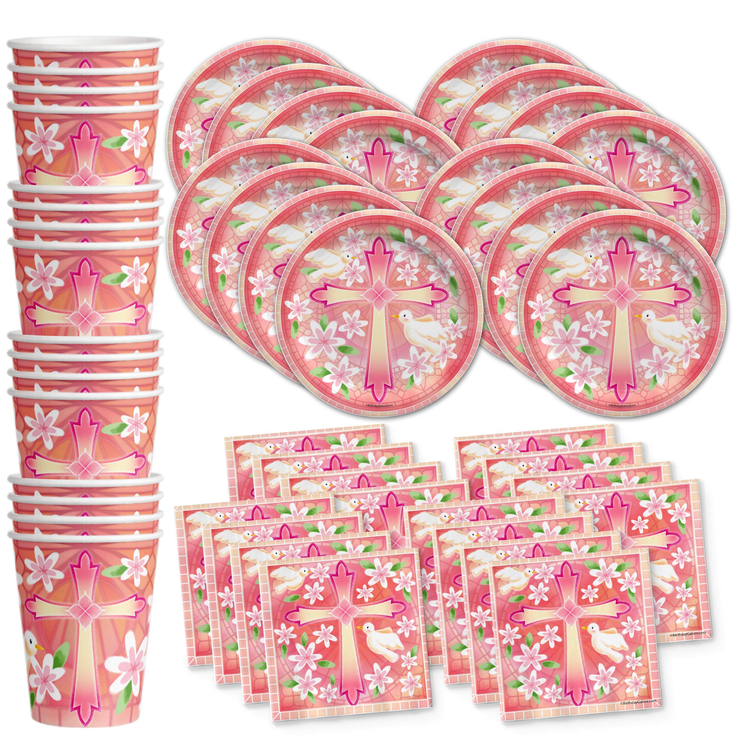 Baptism Girl Party Supplies Set Plates Napkins Cups Tableware Kit For 16