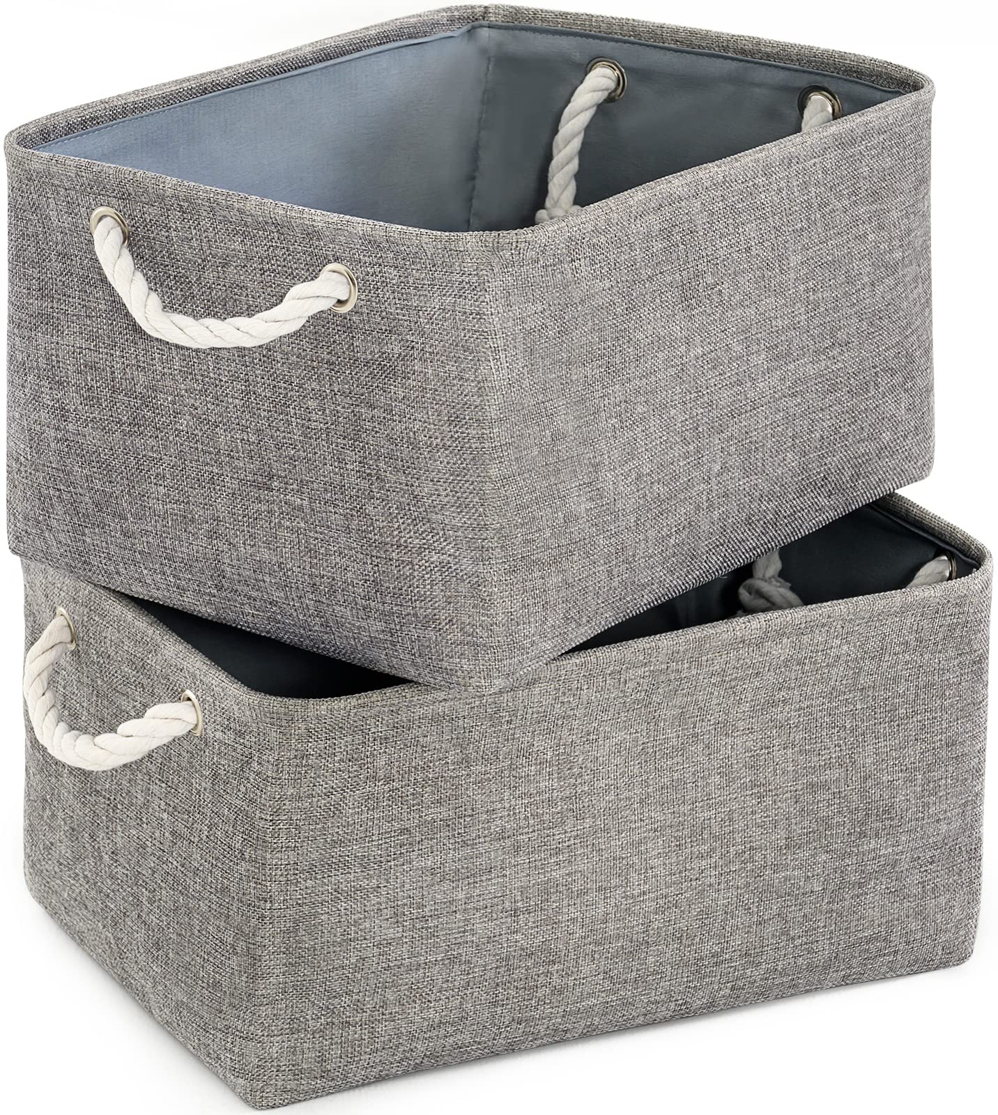 Thewarmhome Large Storage Bins Basket, 2 Pack Grey Fabric Storage Cubes For Baby Changing Table Nursery Livingroom Kidsroom Play