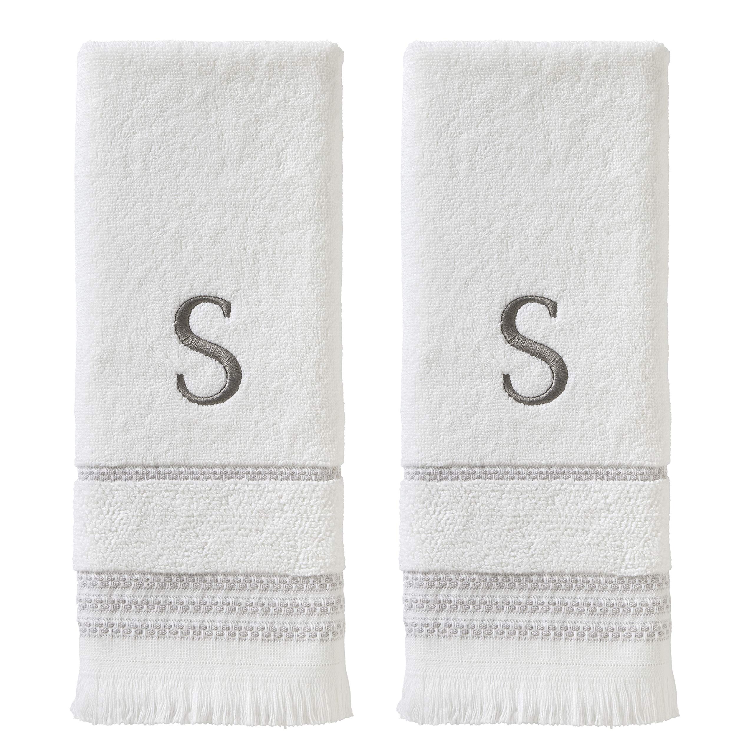Skl Home Casual Monogram Hand Towel Set, S, 16X26, White 2 Count