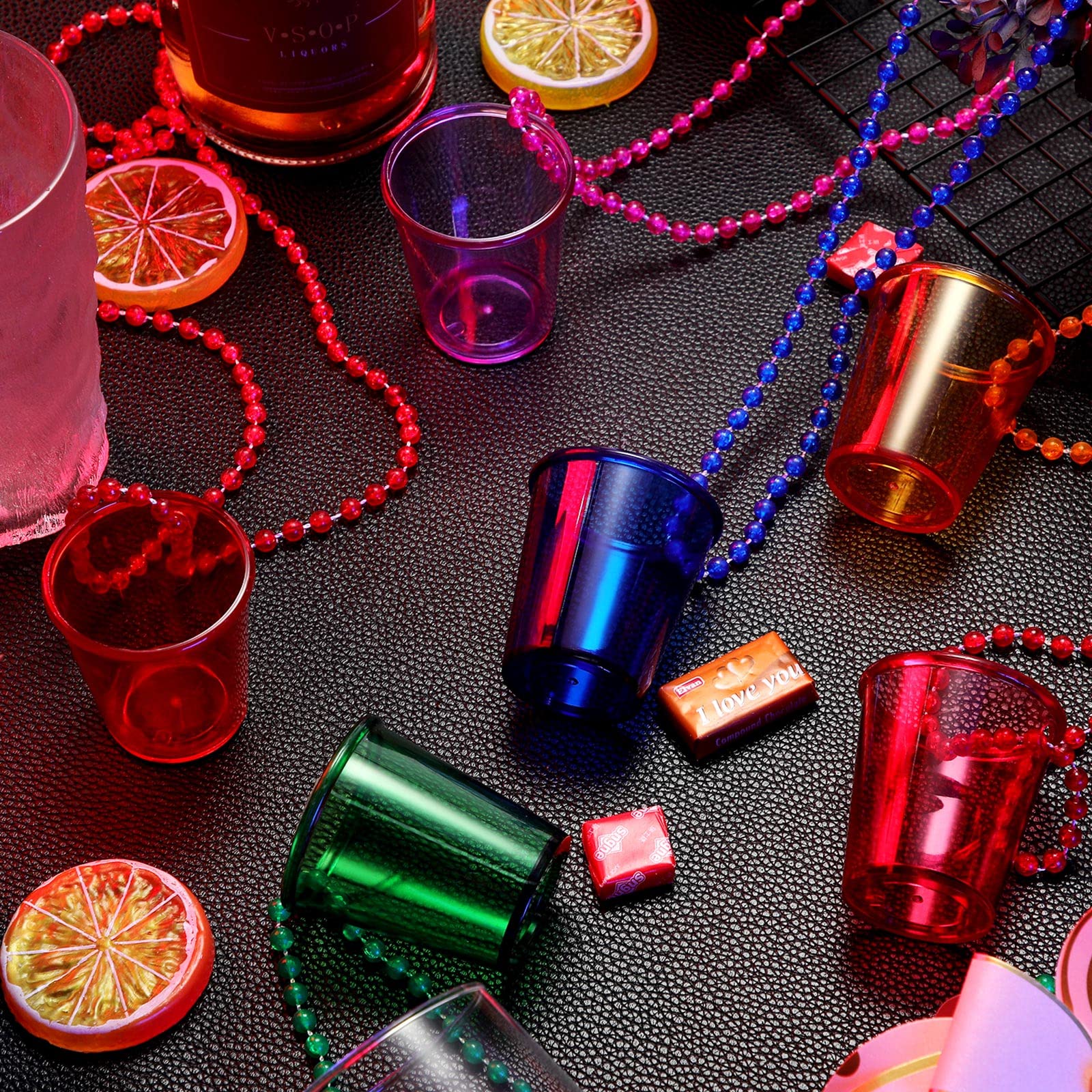 Hinly 48 Packs Halloween Necklaces Shot Glass Bachelorette Shot Glasses Cups Birthday Necklace Bride Plastic Shot Glass On Beade