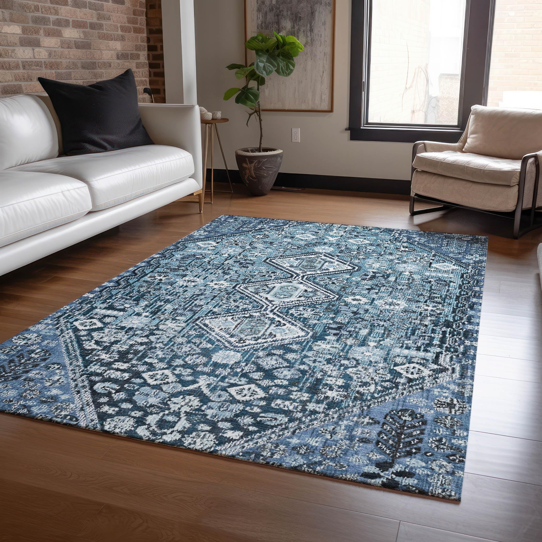 Machine Washable Indoor/Outdoor Chantille Blue 10 x 14 Rug