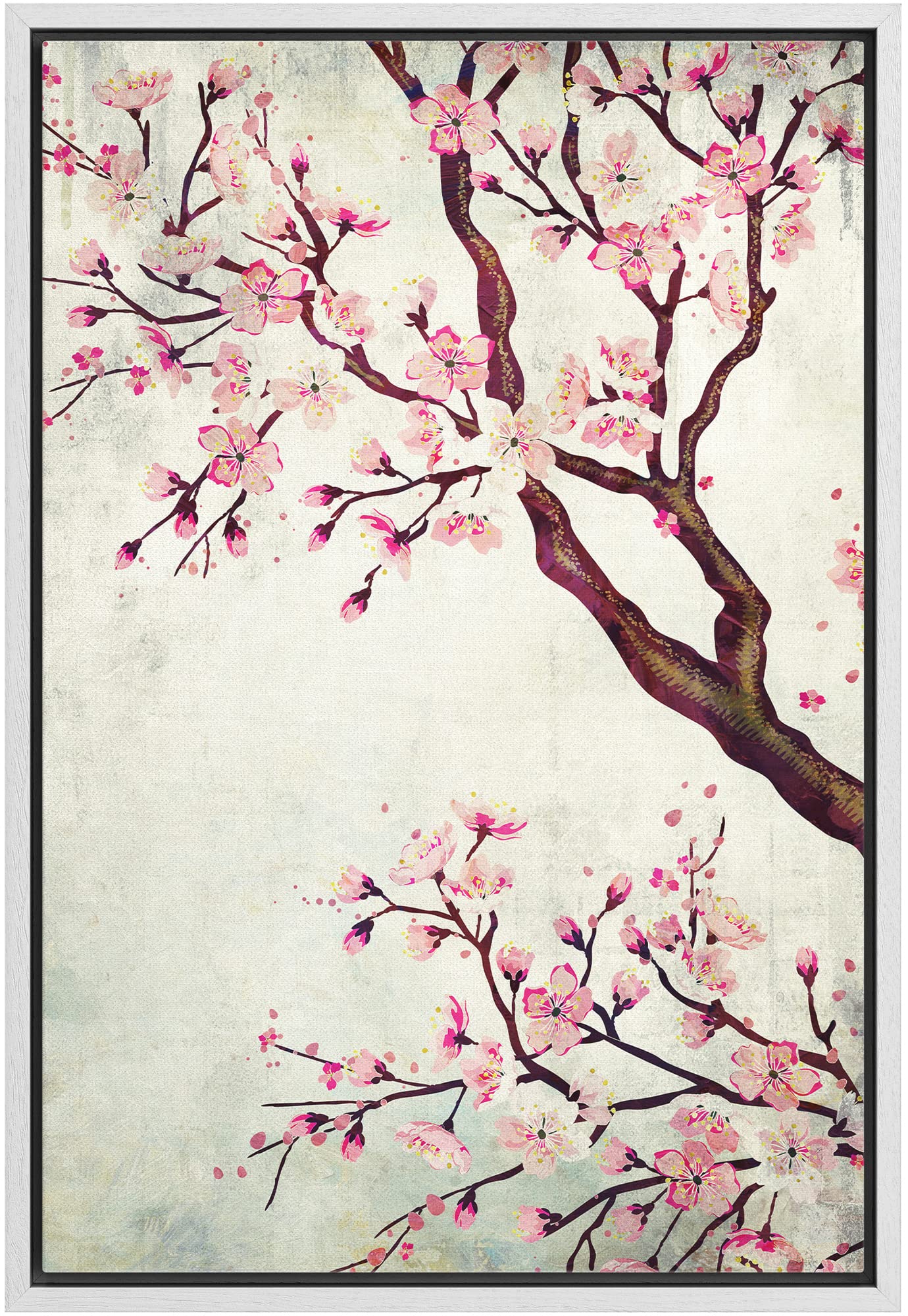 Wall26 Framed Canvas Wall Art - Watercolor Painting Style Cherry Blossom - Giclee Print Gallery Wrap Modern Home Art Ready To Ha