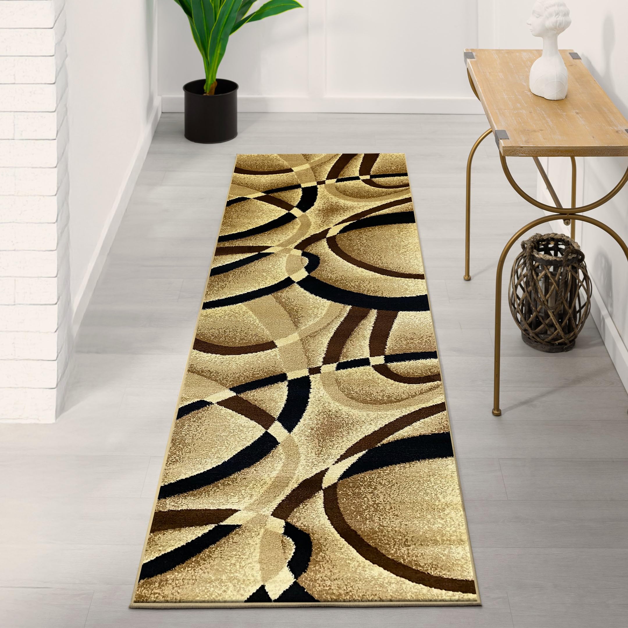 2305 Geometric Abstract Beige 2x7 Area Rugs for Entryway