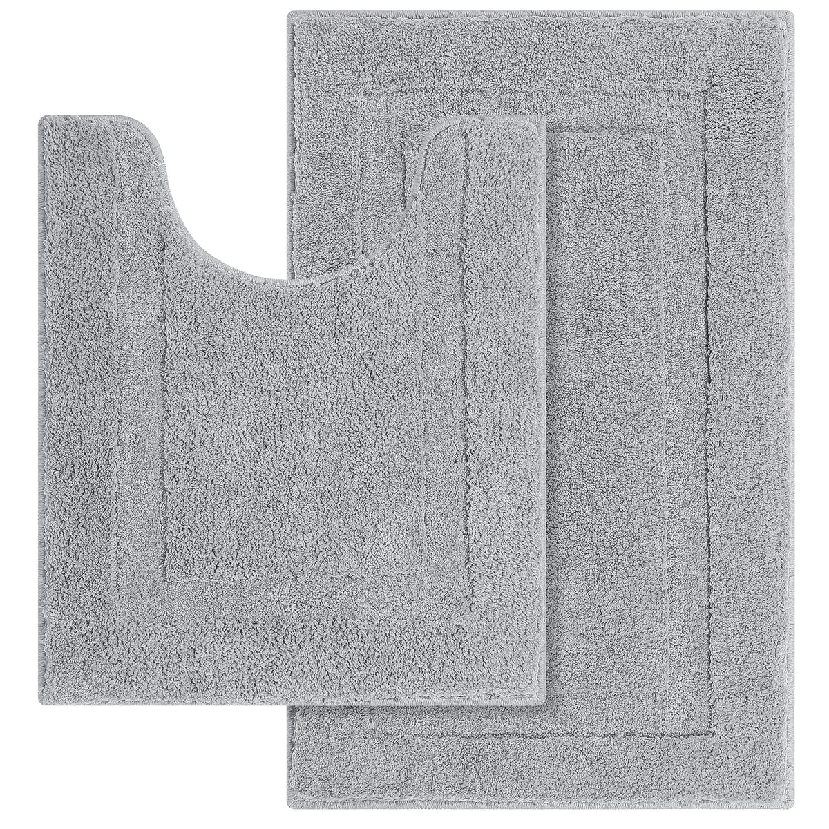 Shacos Black Bathroom Rugs Set Of 2 Pieces Soft Absorbent Bath Mats With U Shaped Toilet Rug Non Slip Washable Bathroom Mats 20'
