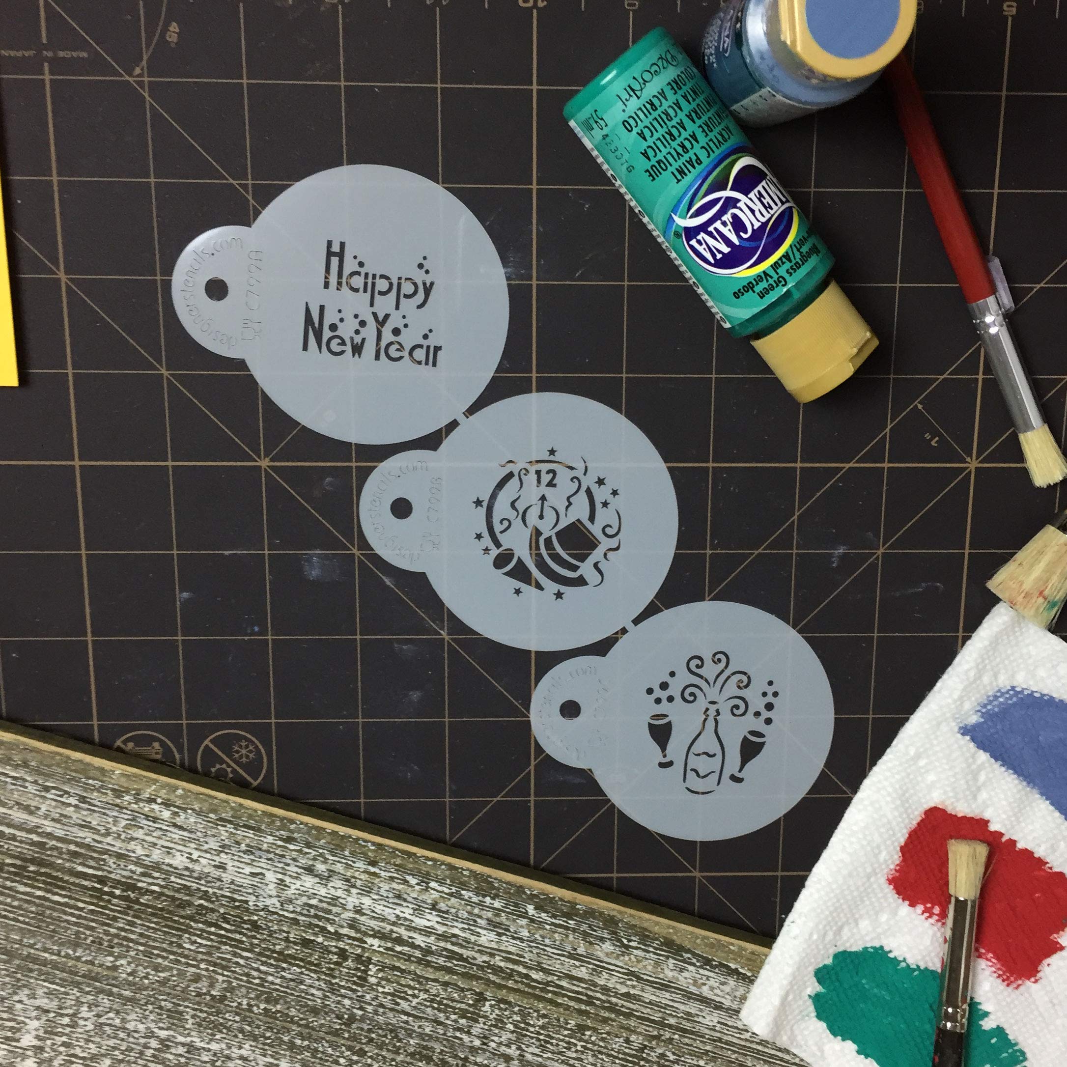 Designer Stencils Mini Happy New Year Stencil Set, Beige/Semi-Transparent