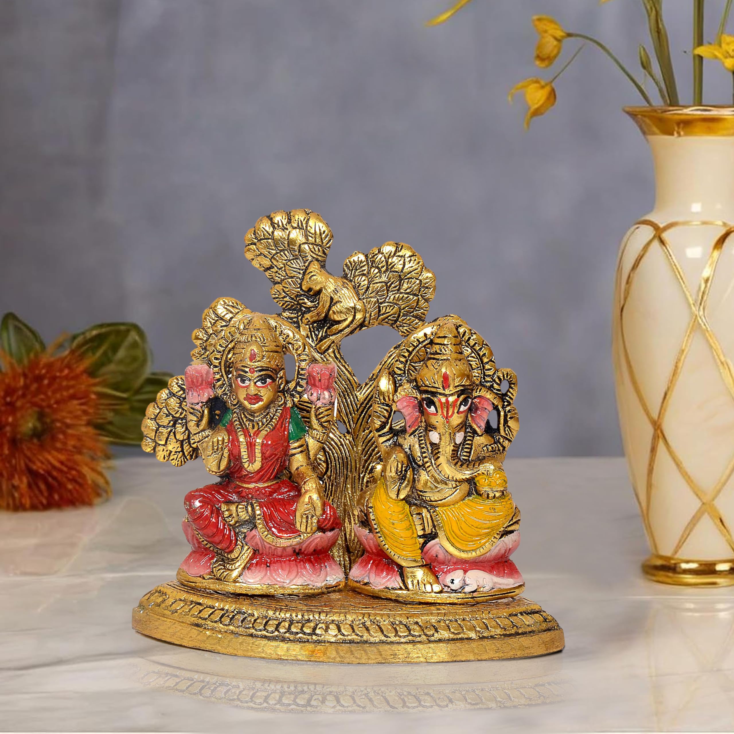 Dattatreya Metal Laxmi Ganesh Statue Goddess Lakshmi And Lord Ganesha Idol For Home Decor And Pooja - Hindu Deities Figurine (He