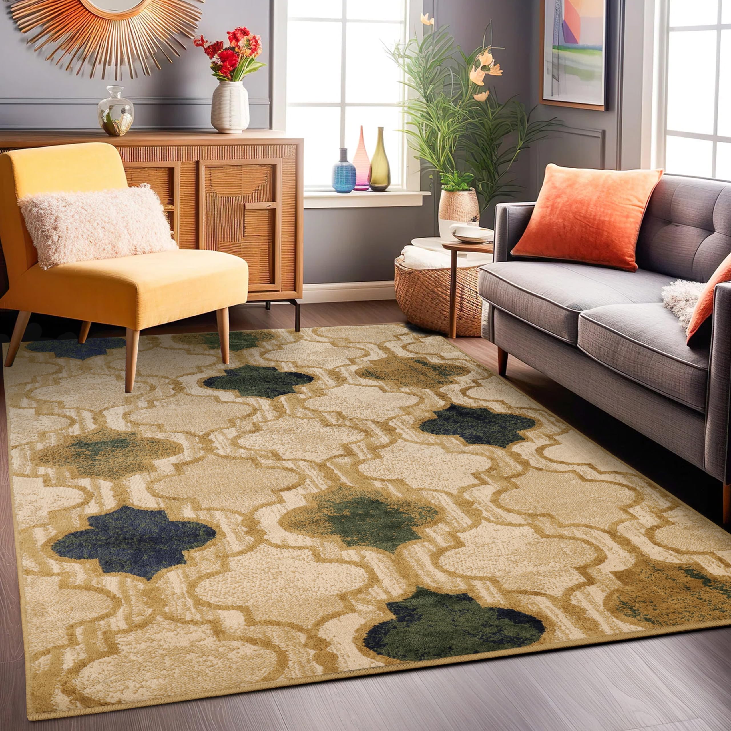 Superior Indoor Small Area Rug, Jute Backed, Perfect for Living/ Dining Room, Bedroom, Office, Kitchen, Entryway, Modern Geometr